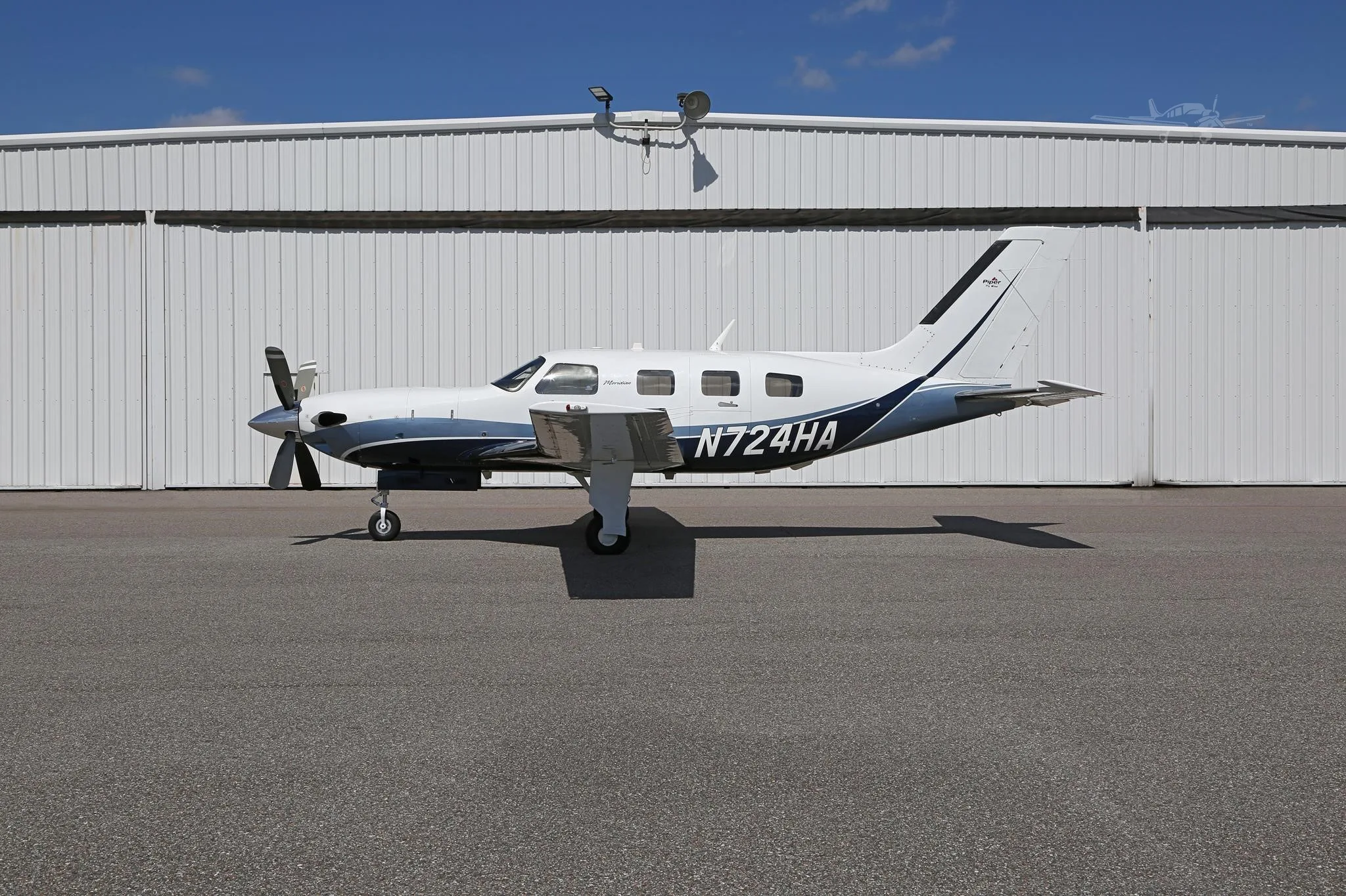 Exterior view of a 2008 PIPER MERIDIAN, N724HA.