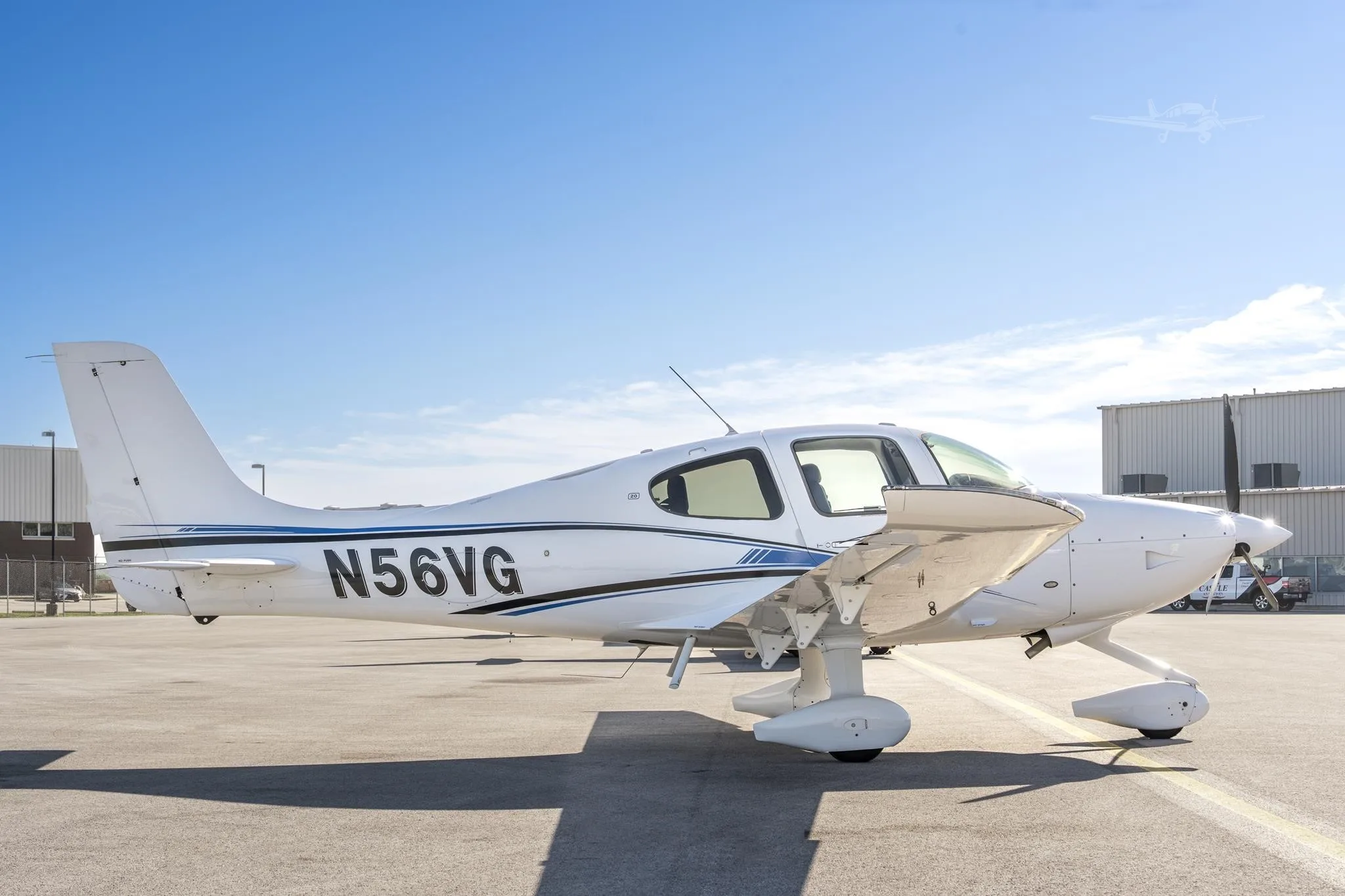 Exterior view of a 2020 CIRRUS SR20-G6, N56VG.