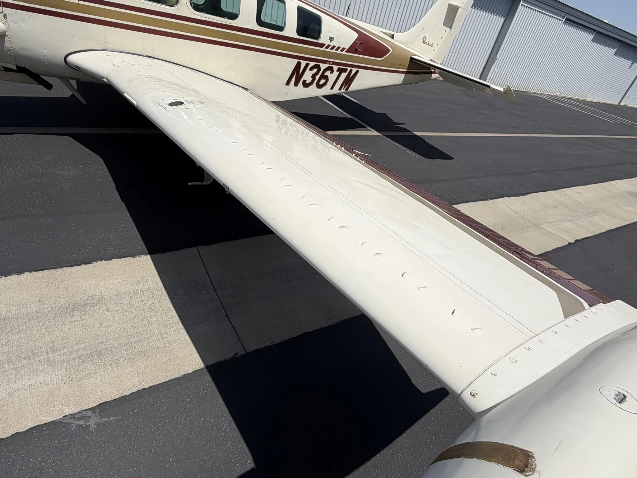 Exterior view of a 1979 BEECHCRAFT A36TC BONANZA, N36TM.