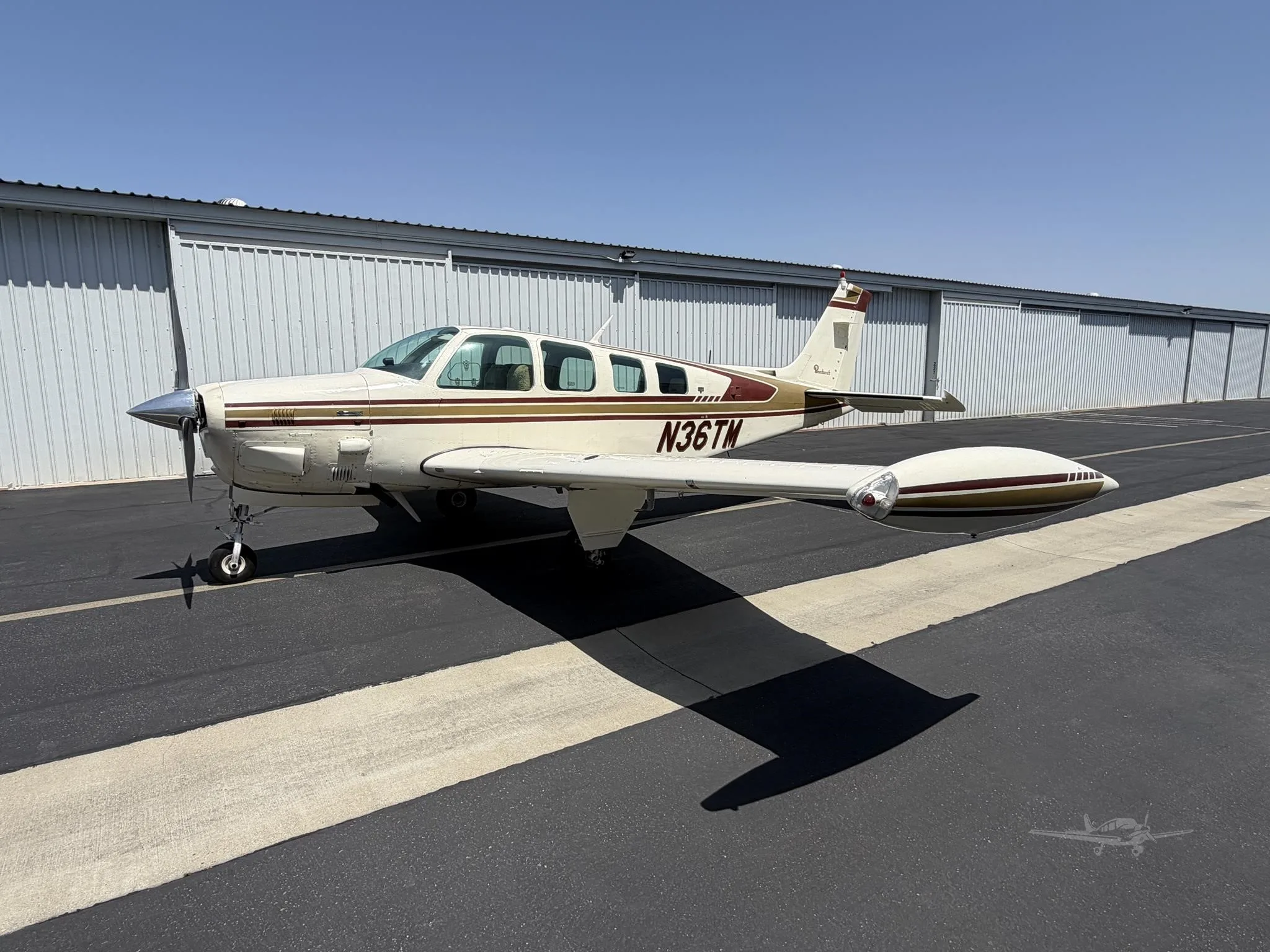 Exterior view of a 1979 BEECHCRAFT A36TC BONANZA, N36TM.