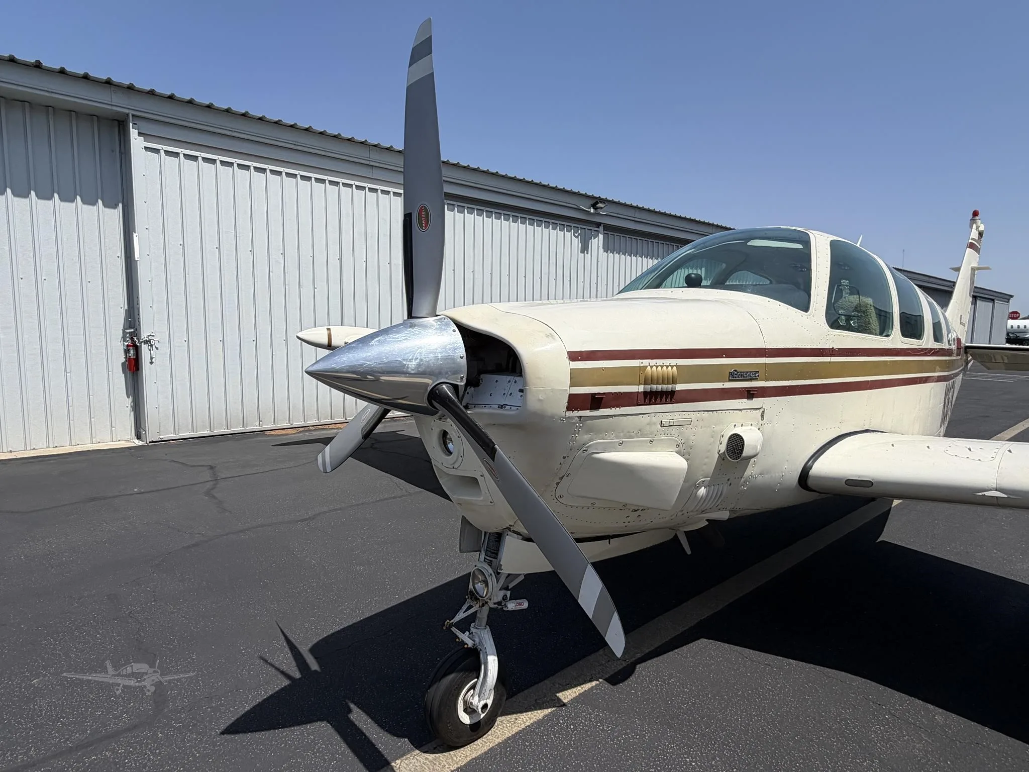 Exterior view of a 1979 BEECHCRAFT A36TC BONANZA, N36TM.