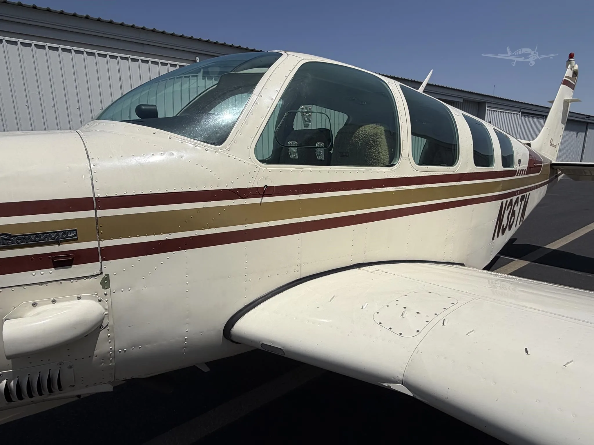 Exterior view of a 1979 BEECHCRAFT A36TC BONANZA, N36TM.
