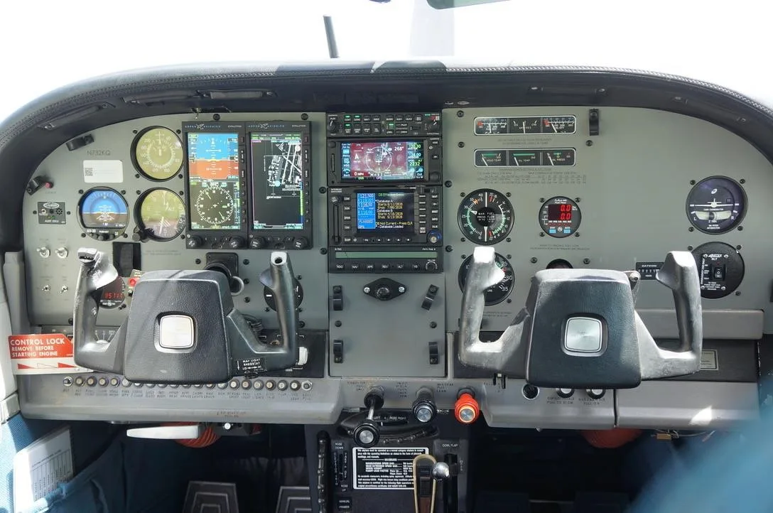 Cockpit and instrument panel of a 1977 CESSNA TURBO 210M.