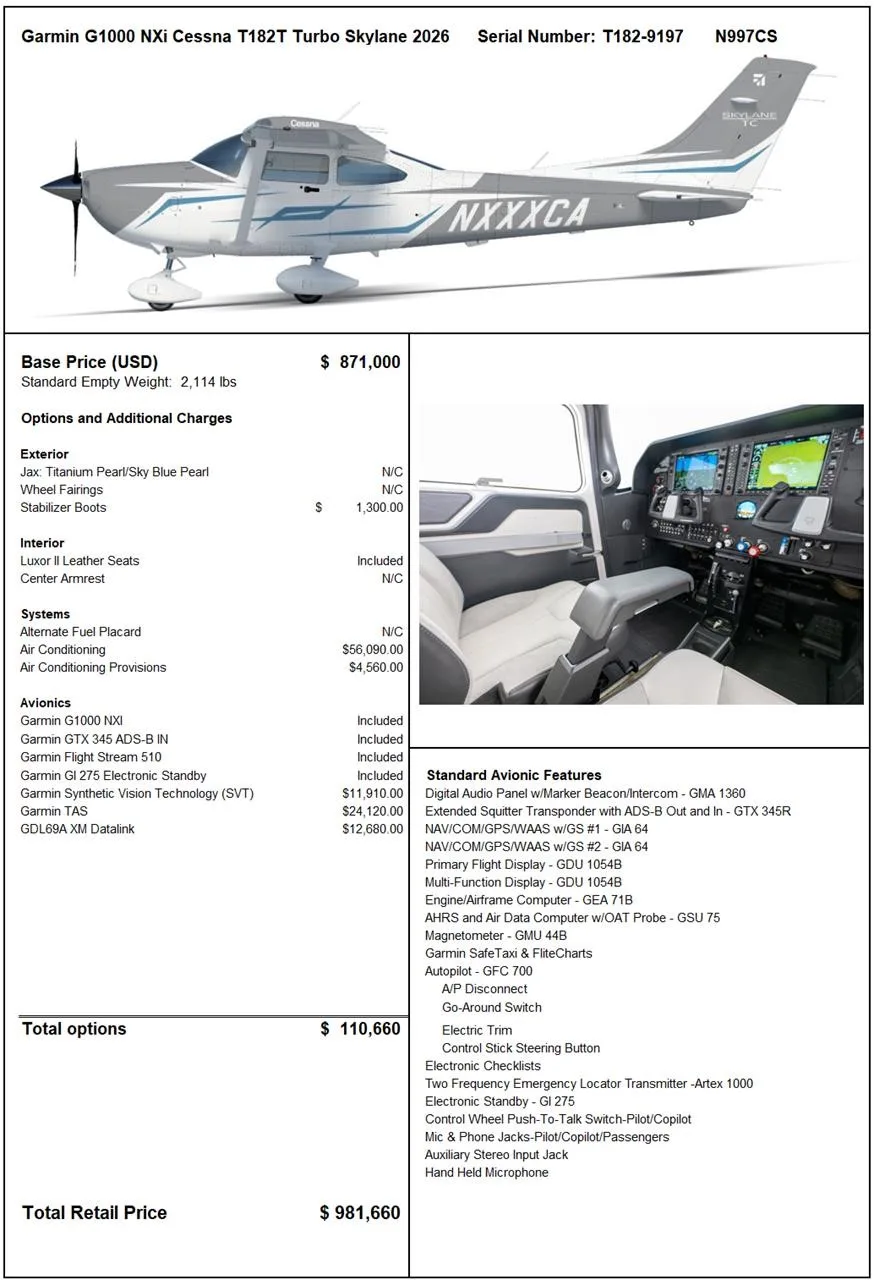 2026 CESSNA TURBO 182T SKYLANE