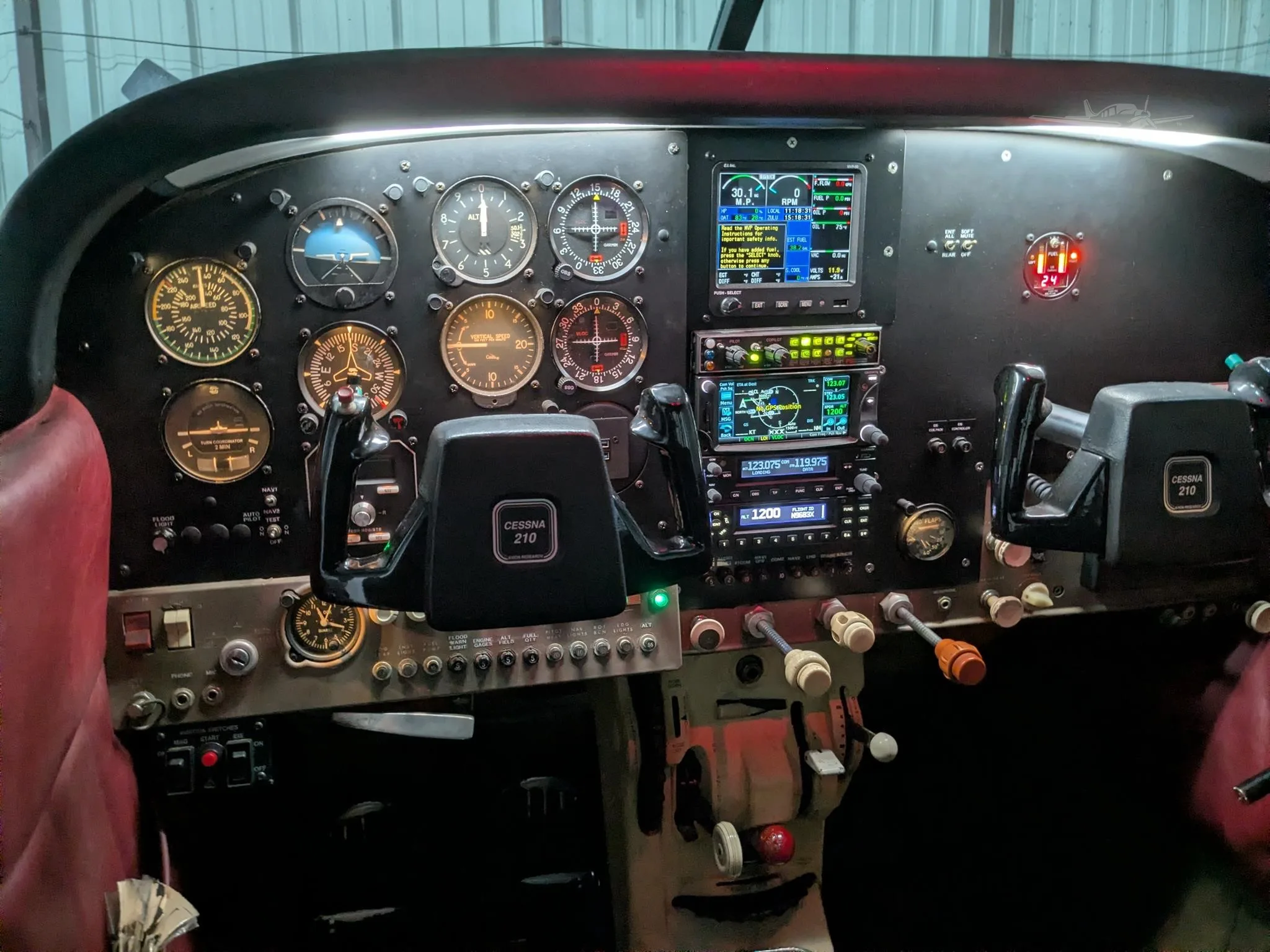 Cockpit and instrument panel of a 1962 CESSNA 210.