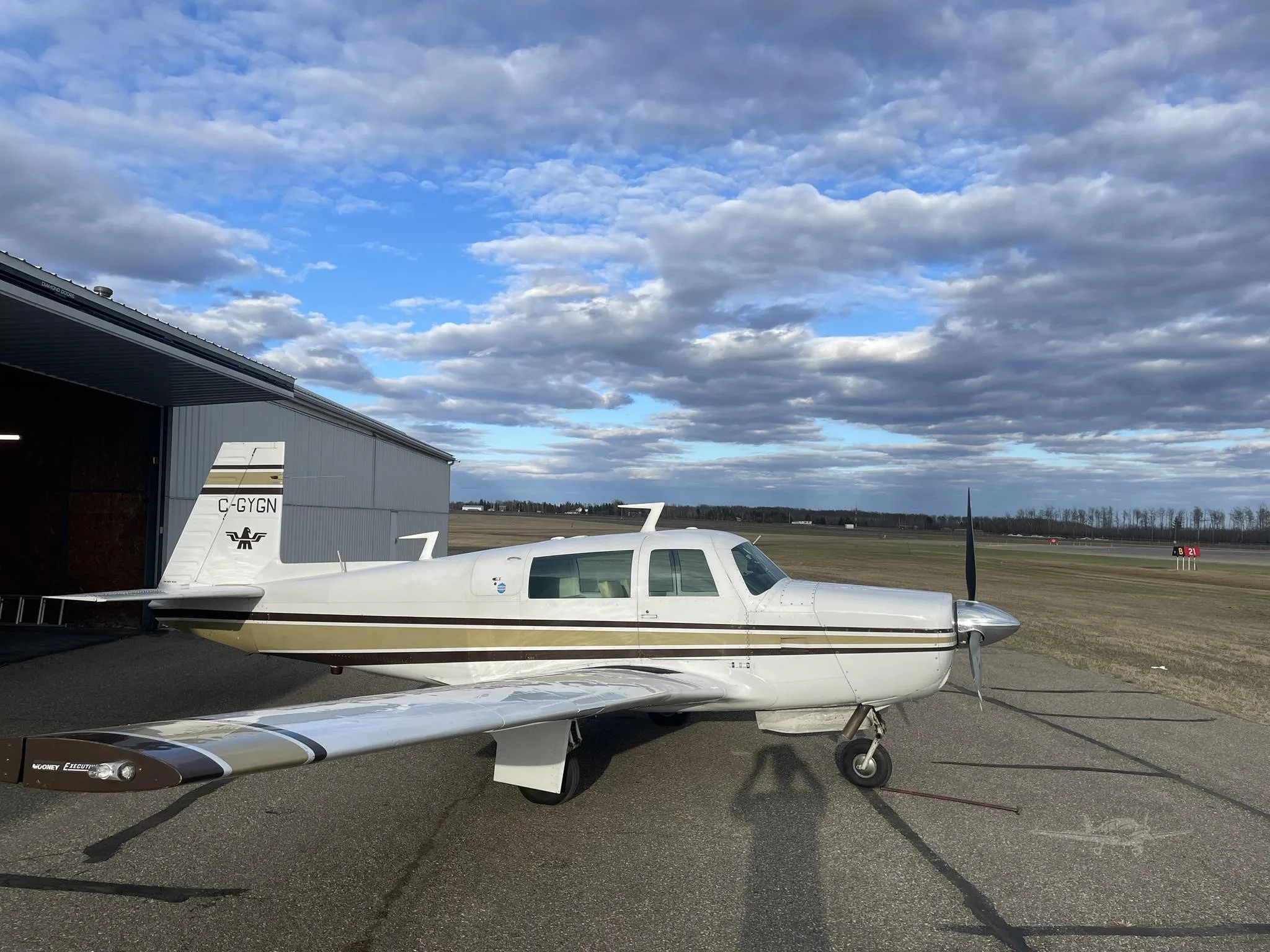 Exterior view of a 1976 MOONEY M20F, C-GYGN.