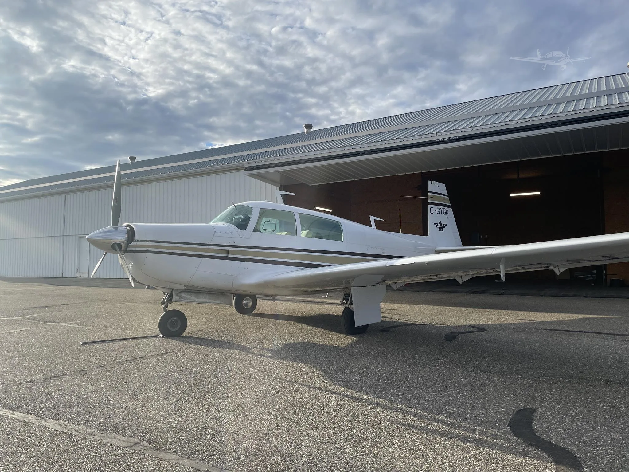 Exterior view of a 1976 MOONEY M20F, C-GYGN.