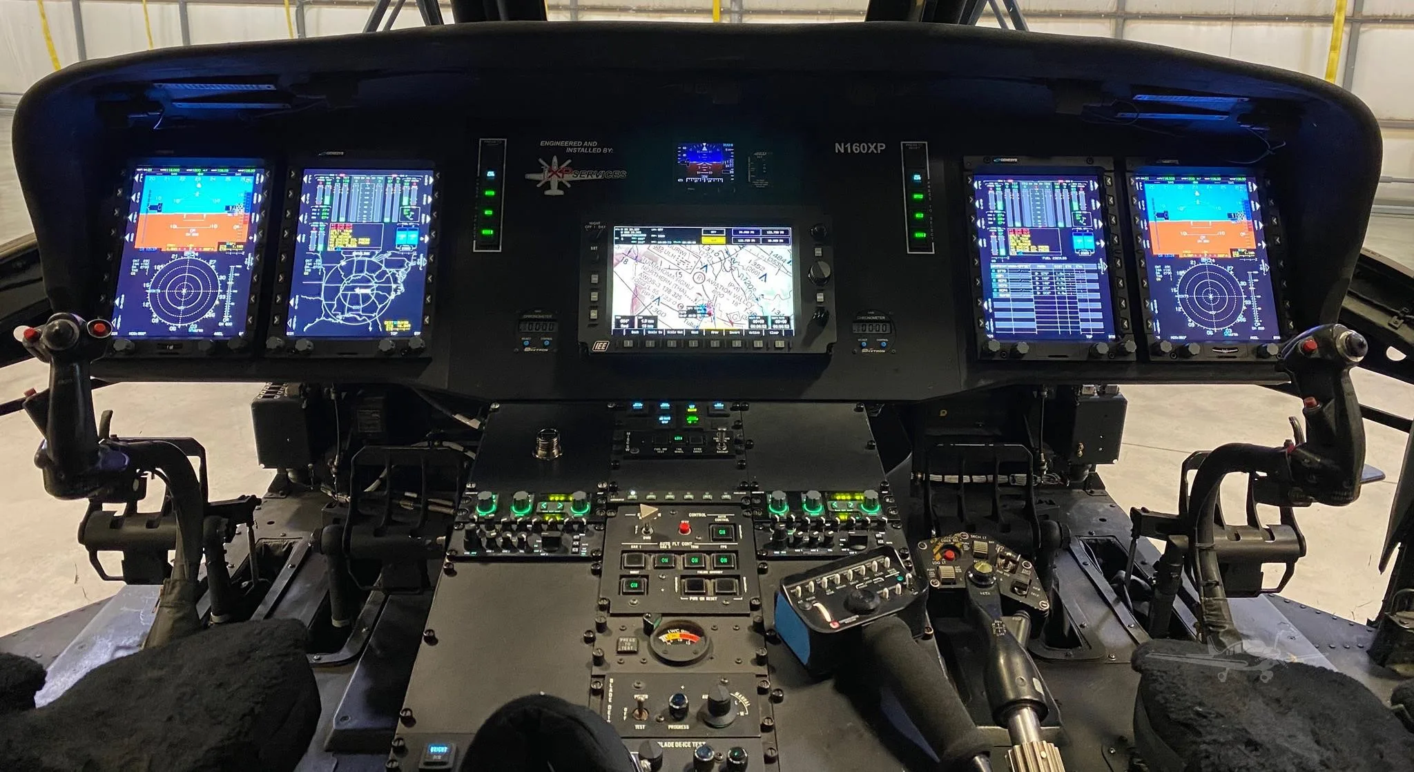 Cockpit and instrument panel of a 1985 SIKORSKY UH-60A BLACK HAWK.