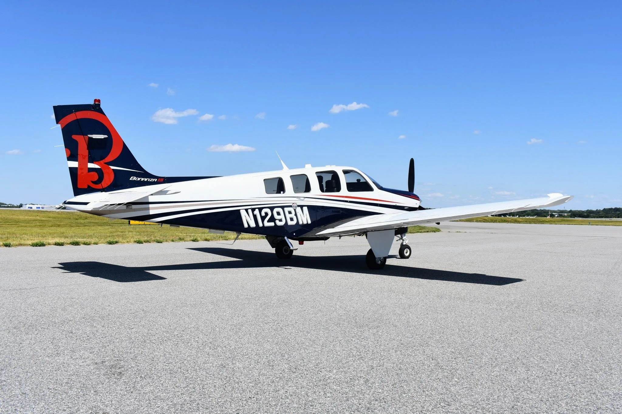 Exterior view of a 2005 BEECHCRAFT A36 BONANZA, N129BM.