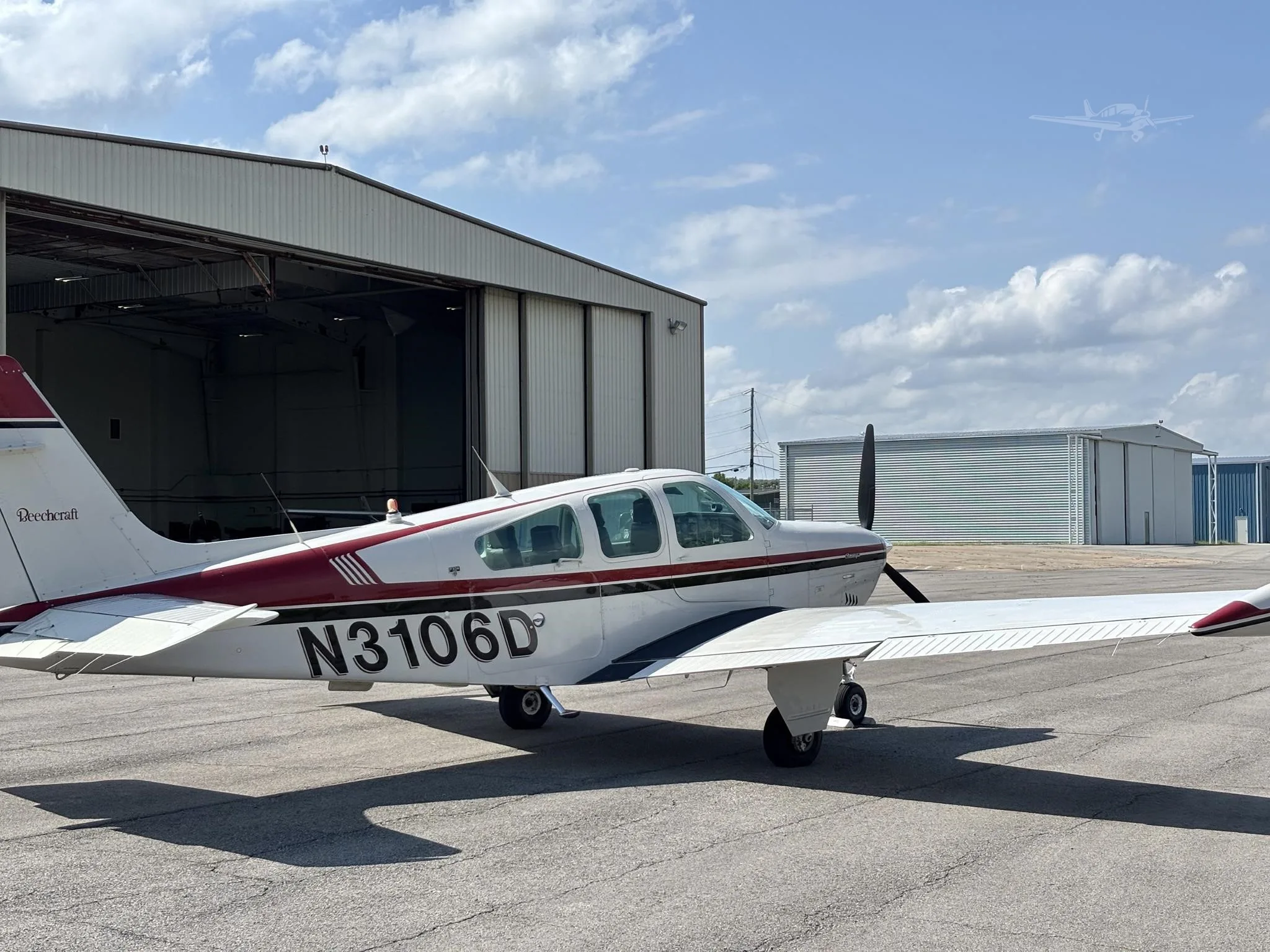 Exterior view of a 1988 BEECHCRAFT F33A BONANZA, N3106D.
