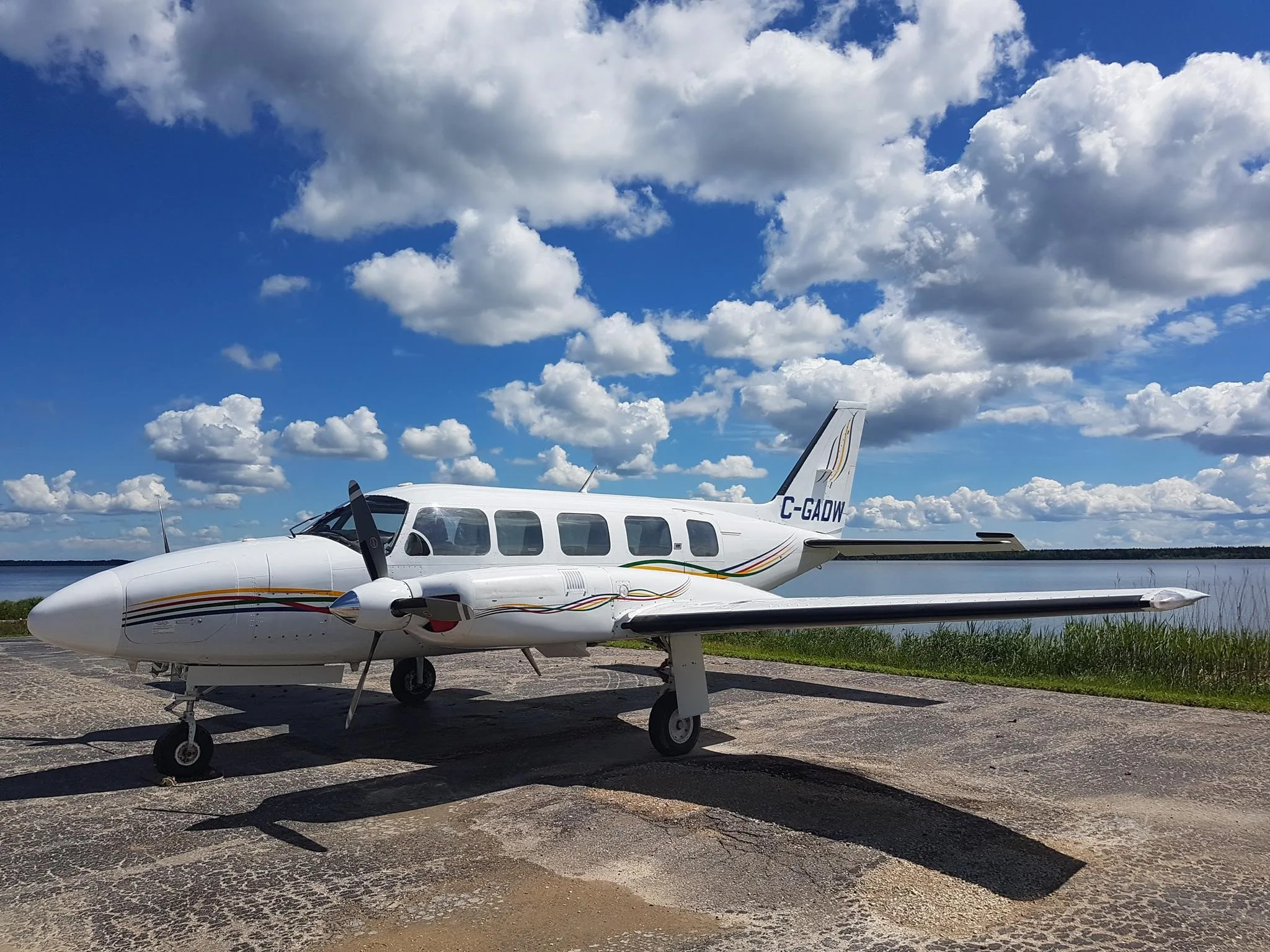 Exterior view of a 1977 PIPER NAVAJO CHIEFTAIN, C-GADW.