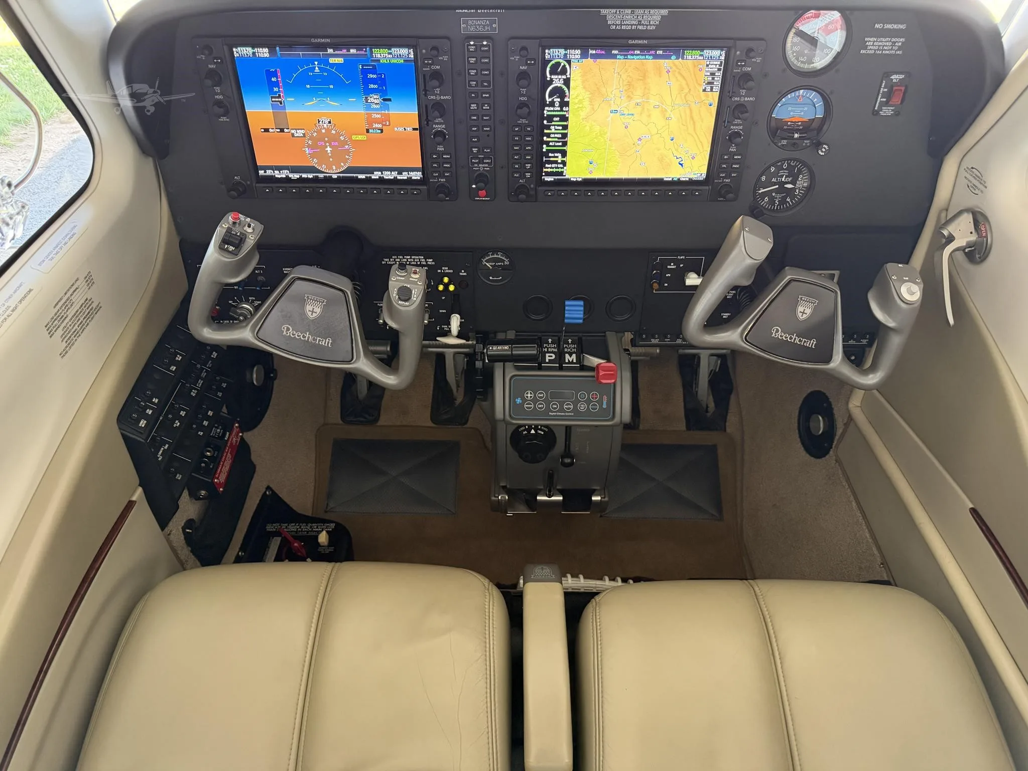 Cockpit and instrument panel of a 2016 BEECHCRAFT G36 BONANZA.