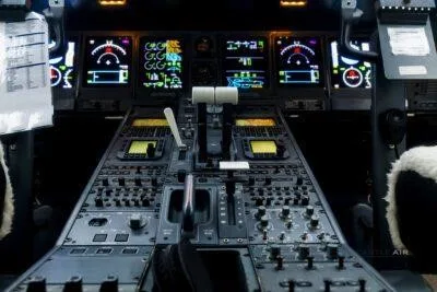 Cockpit and instrument panel of a 2001 BOMBARDIER GLOBAL EXPRESS.