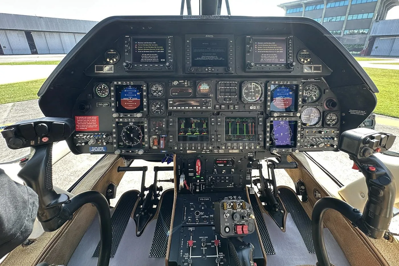 Cockpit and instrument panel of a 2007 AGUSTA A109S GRAND.