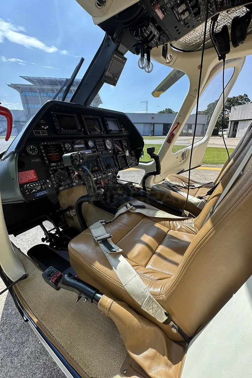 Cockpit and instrument panel of a 2007 AGUSTA A109S GRAND.