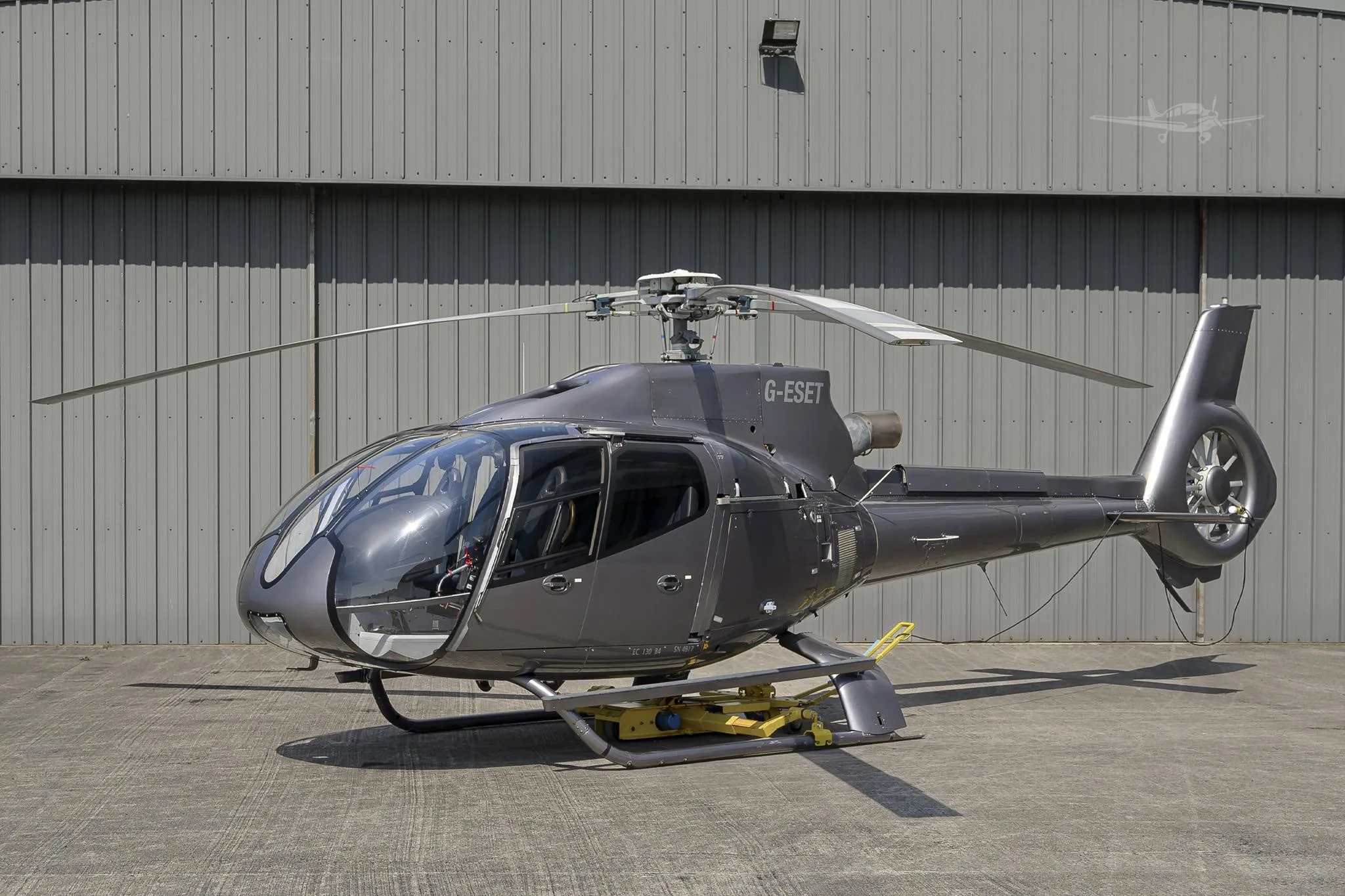 Exterior view of a 2009 EUROCOPTER EC130B4, G-ESET.