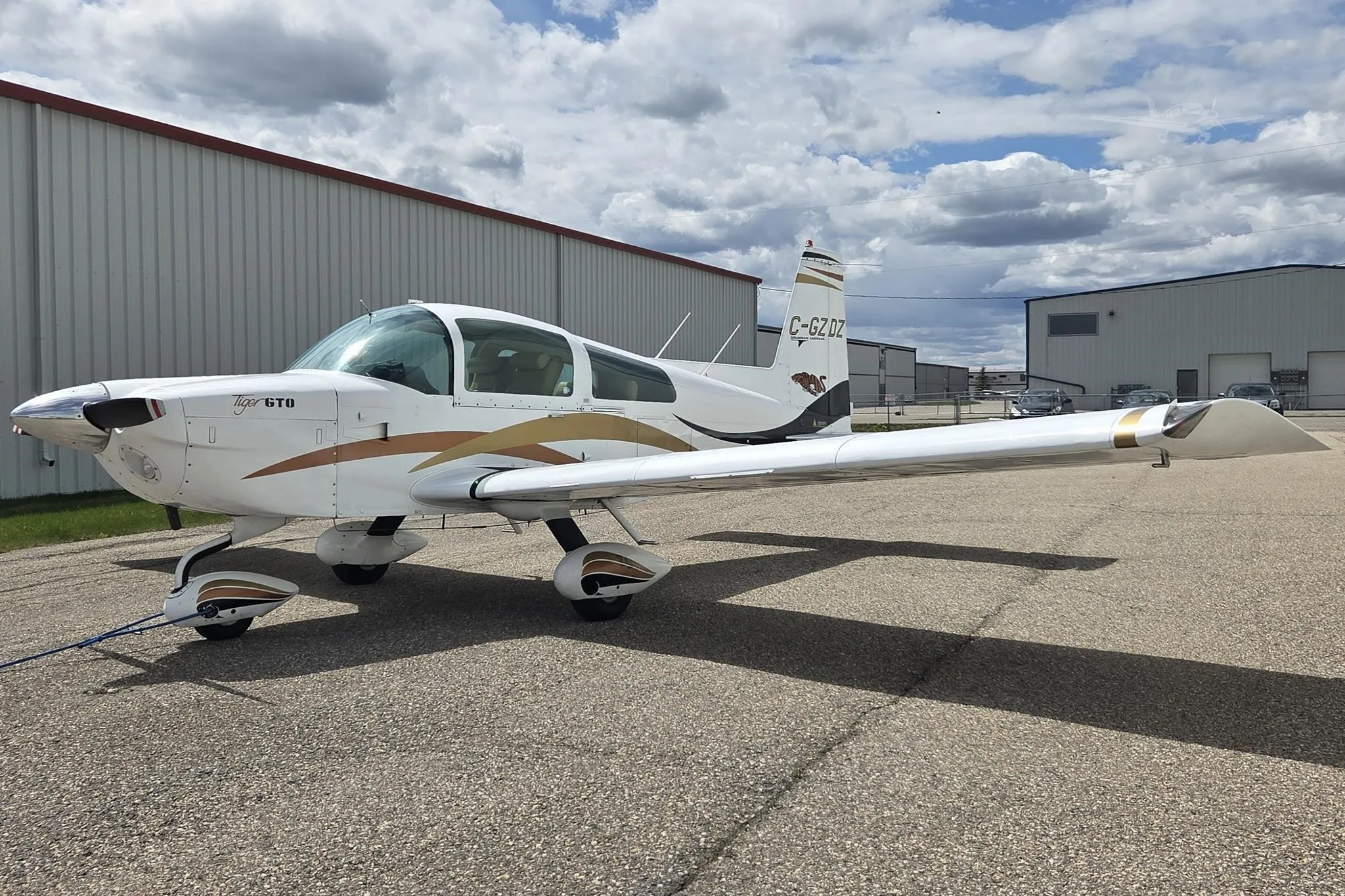 Exterior view of a 1979 GRUMMAN/AMERICAN GENERAL AA5B TIGER, C-GZDZ.
