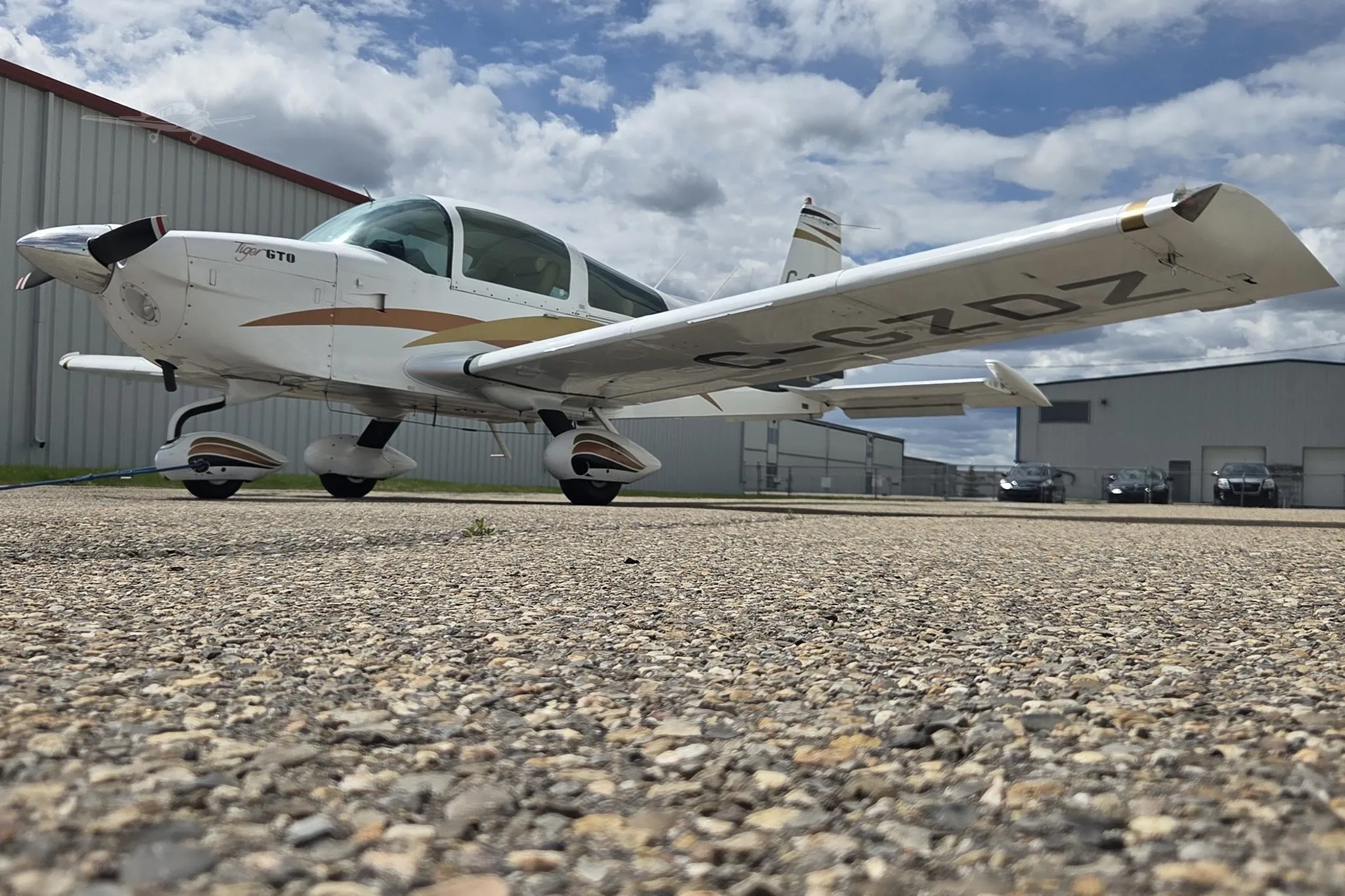 Exterior view of a 1979 GRUMMAN/AMERICAN GENERAL AA5B TIGER, C-GZDZ.