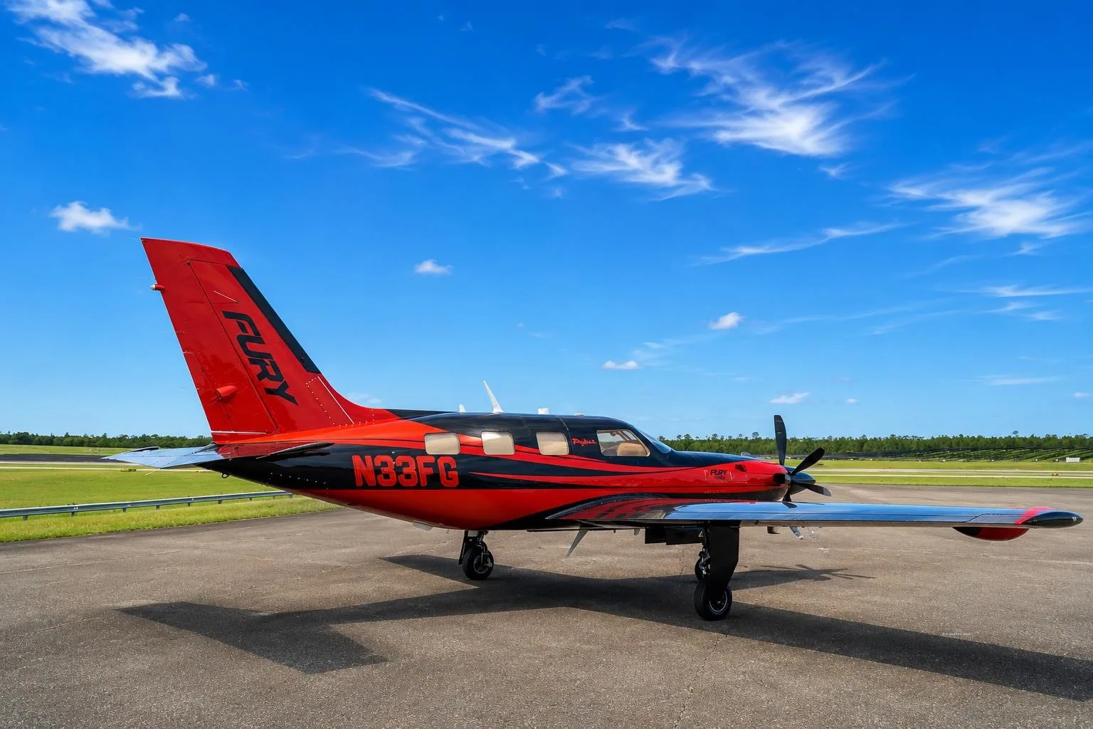 Exterior view of a 2026 PIPER M700, N33FG.