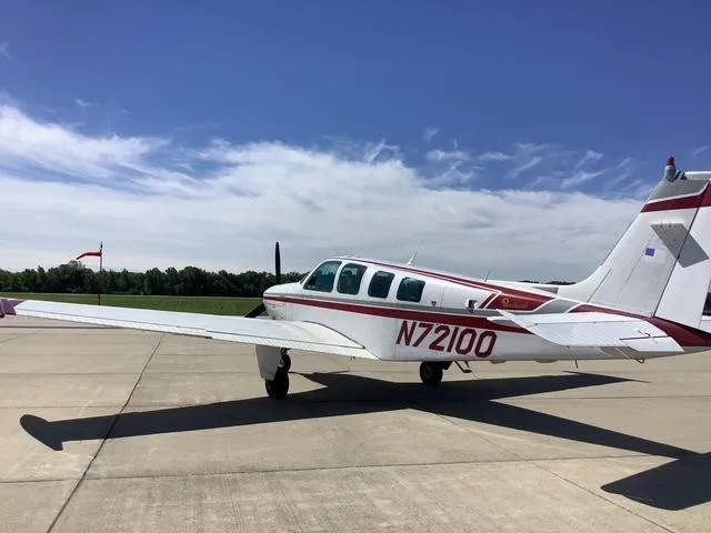 Exterior view of a 1984 BEECHCRAFT A36 BONANZA, N72100.