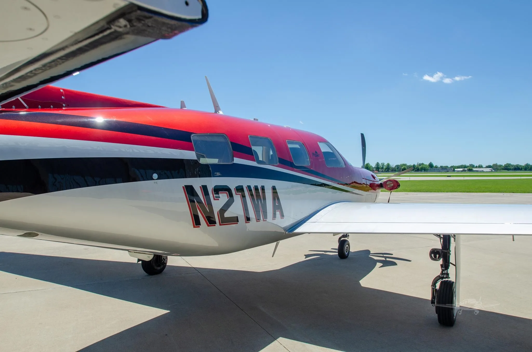 Exterior view of a 2024 PIPER M700, N21WA.