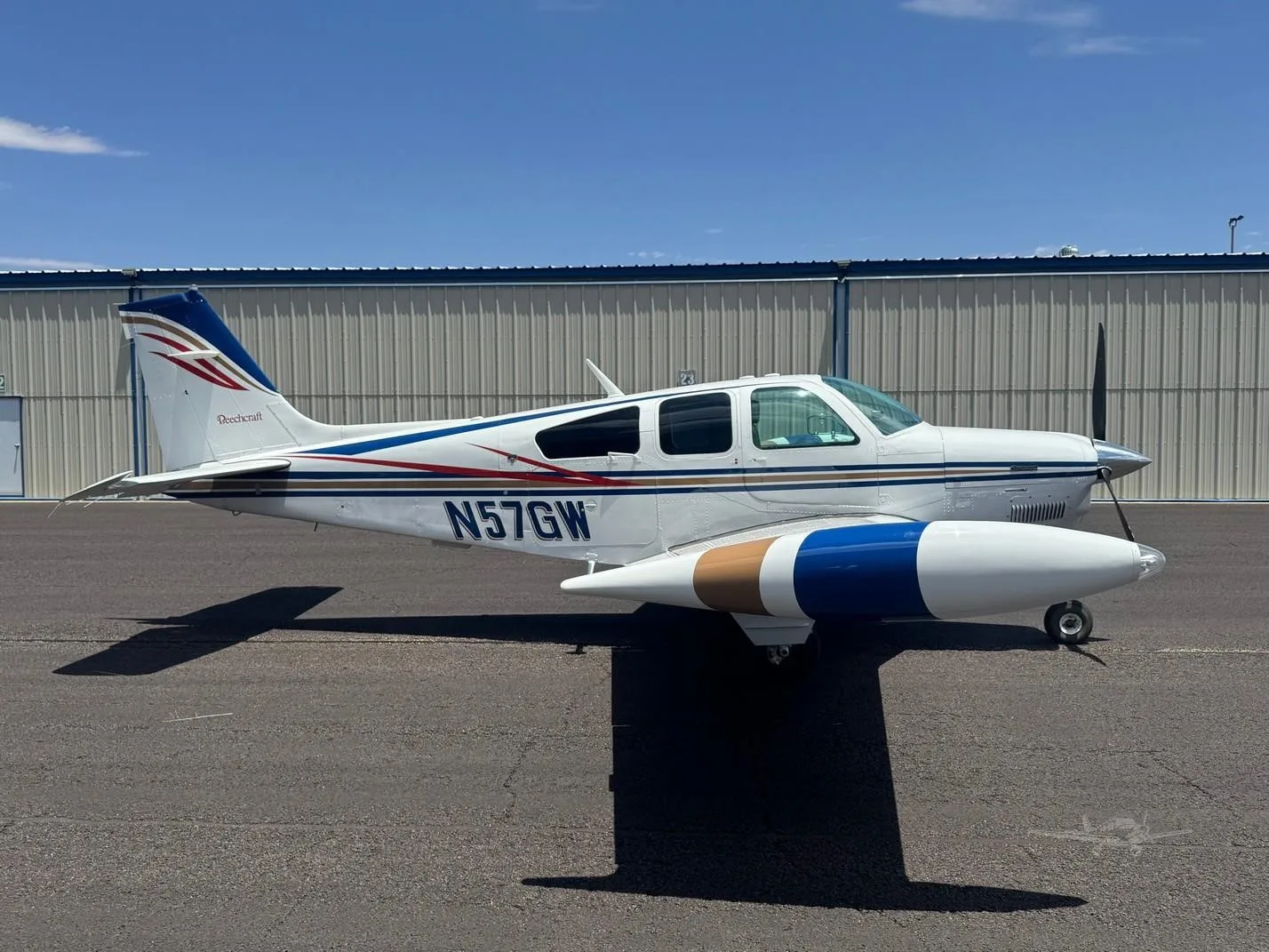 Exterior view of a 1989 BEECHCRAFT F33A BONANZA, N57GW.