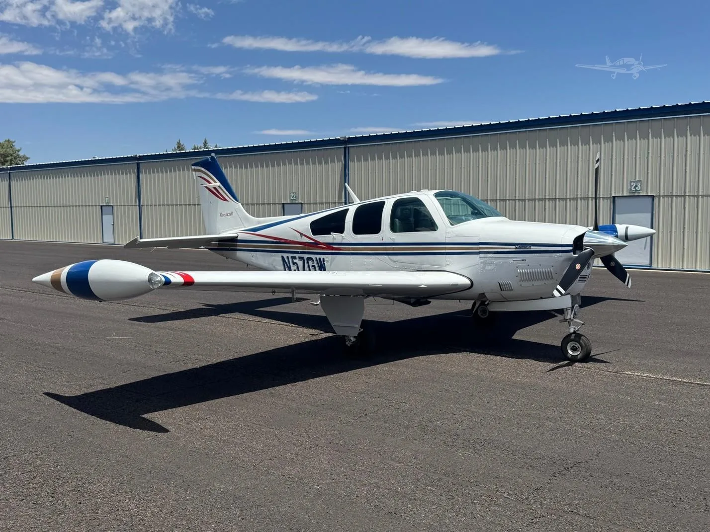 Exterior view of a 1989 BEECHCRAFT F33A BONANZA, N57GW.