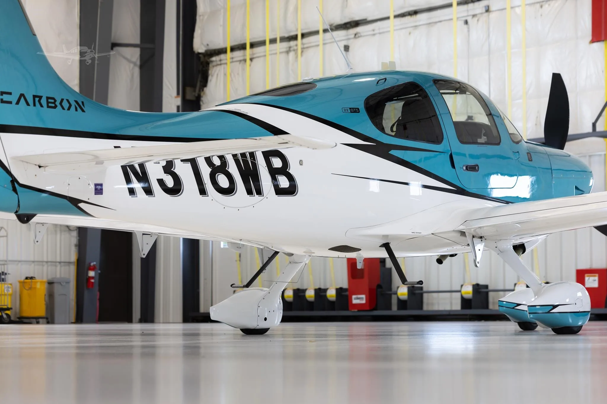 Exterior view of a 2023 CIRRUS SR22-G6, N318WB.