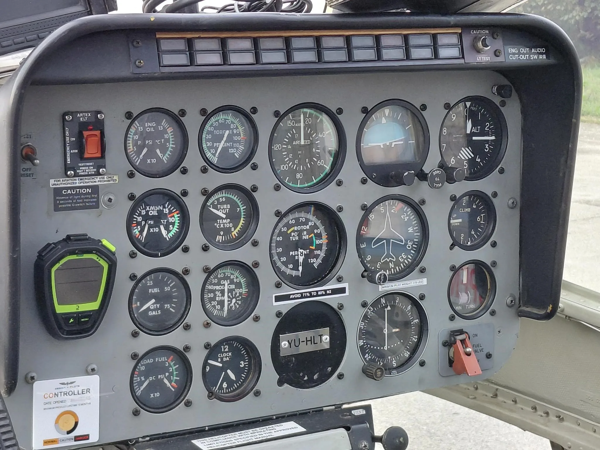 Cockpit and instrument panel of a 1981 BELL 206B III.