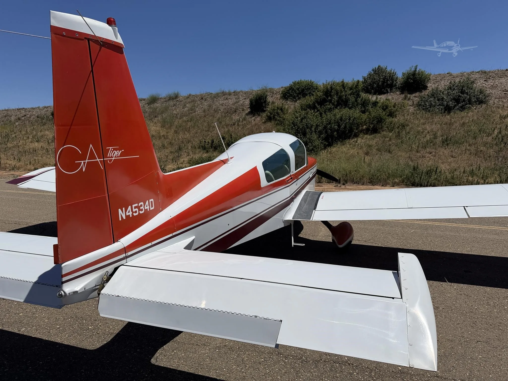 Exterior view of a 1979 GRUMMAN/AMERICAN GENERAL AA5B TIGER, N4534D.