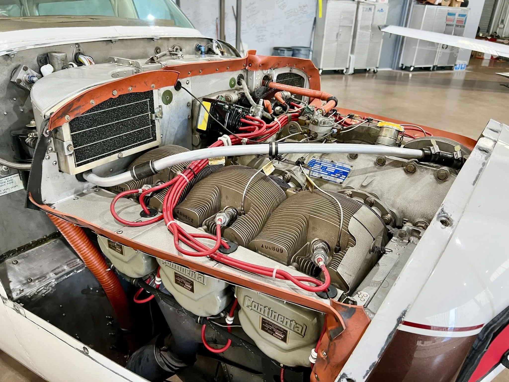 Engine detail of a 1968 CESSNA 210.