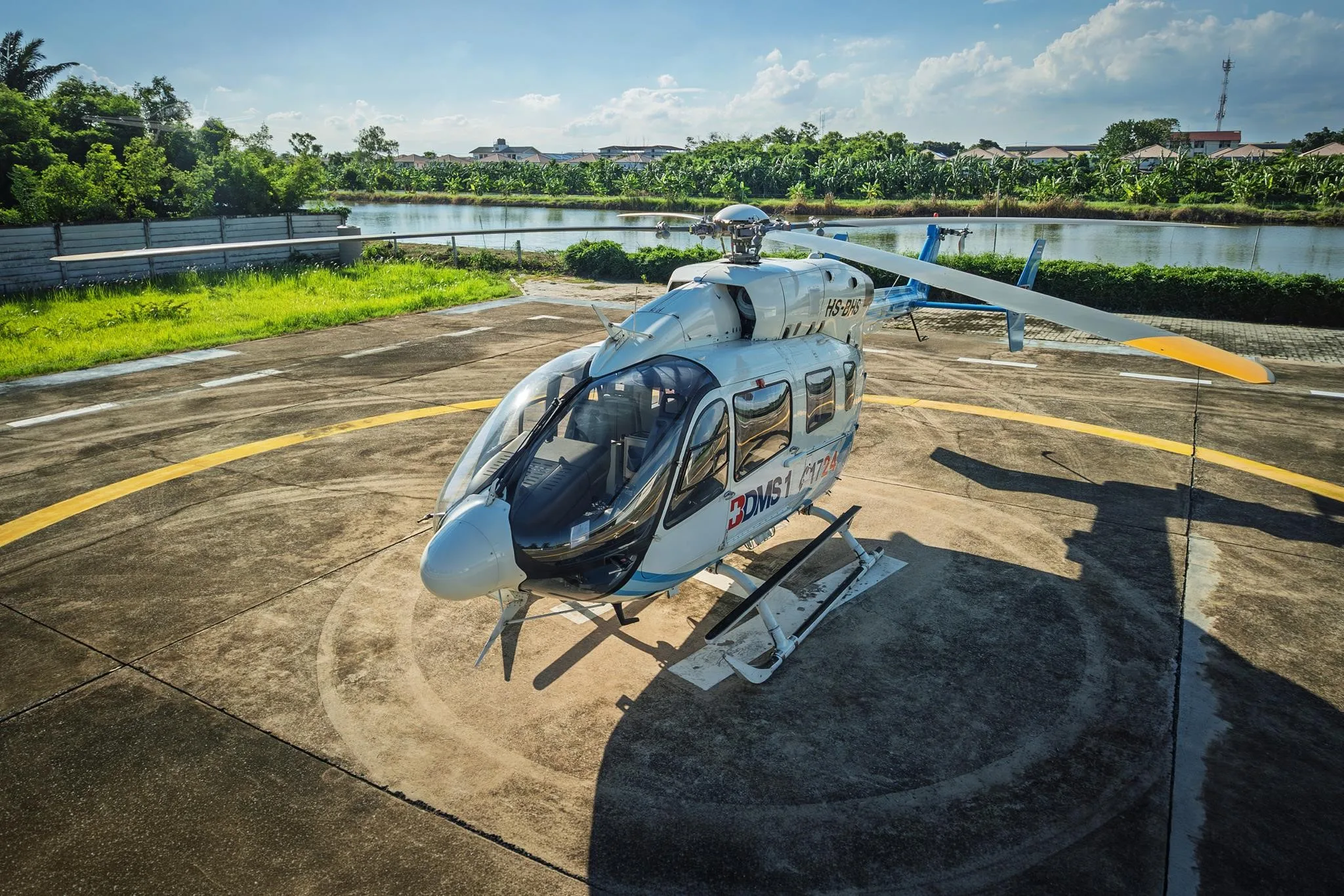 Exterior view of a 2006 EUROCOPTER EC145, HS-BHS.