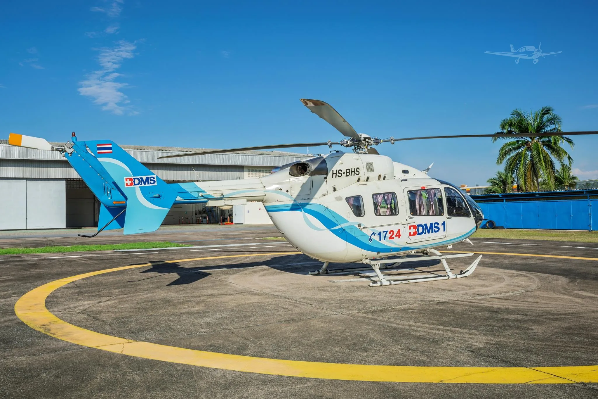 Exterior view of a 2006 EUROCOPTER EC145, HS-BHS.