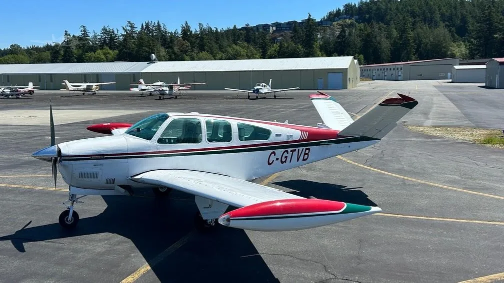 Exterior view of a 1973 BEECHCRAFT V35B BONANZA, C-GTVB.