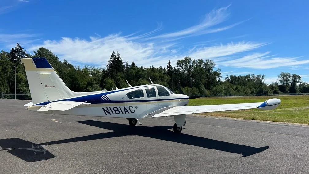 Exterior view of a 1980 BEECHCRAFT F33A BONANZA, N181AC.