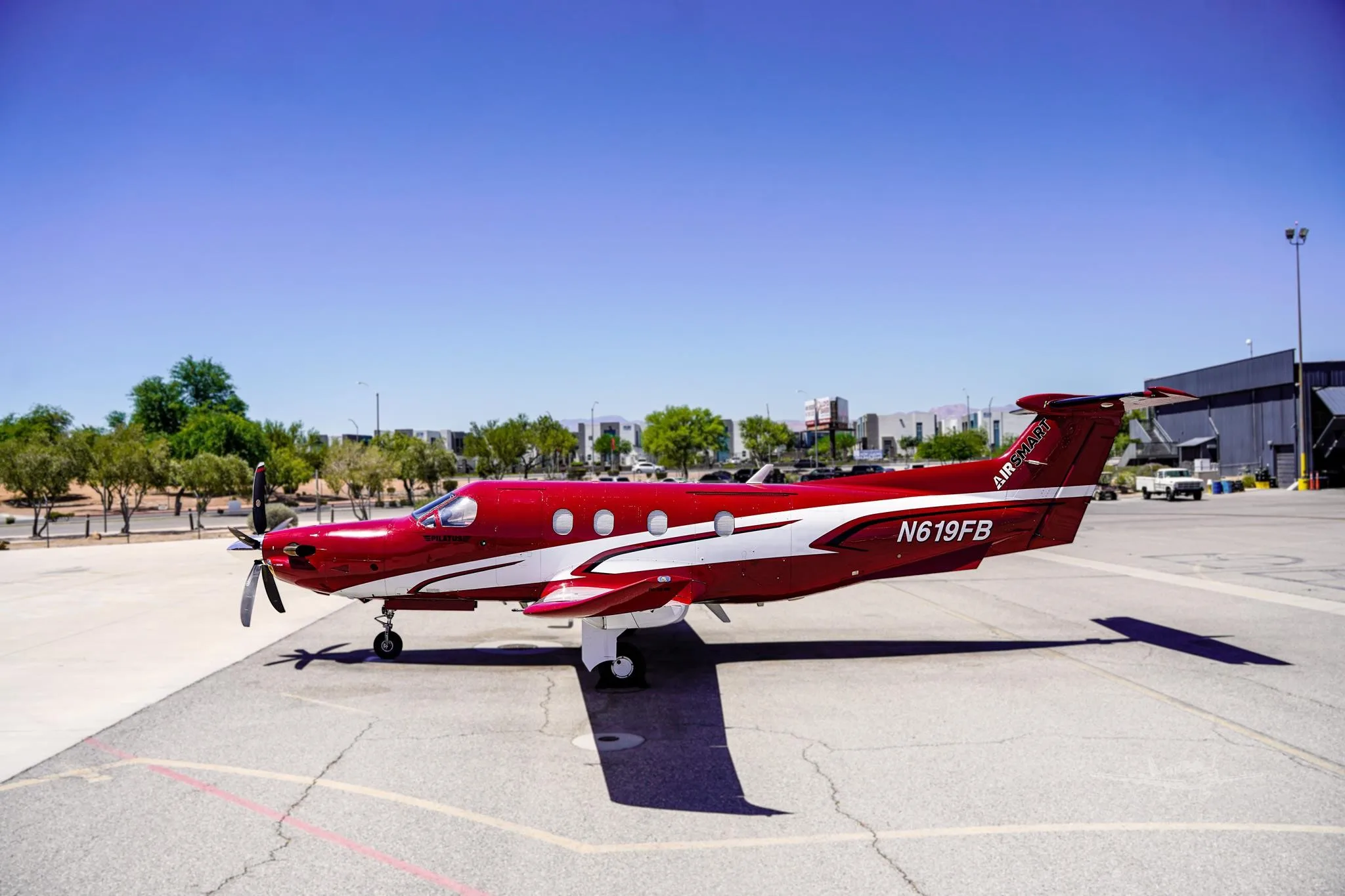 Exterior view of a 2019 PILATUS PC-12/47, N619FB.