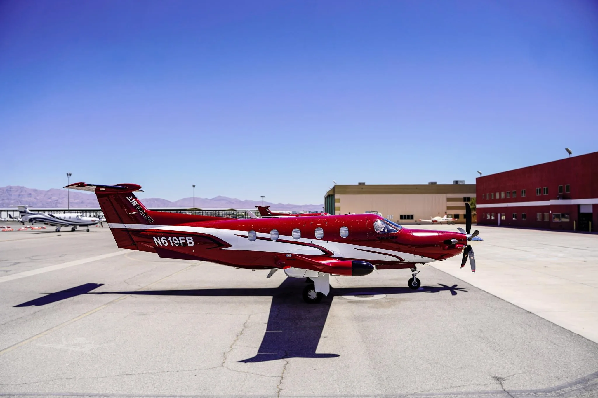Exterior view of a 2019 PILATUS PC-12/47, N619FB.
