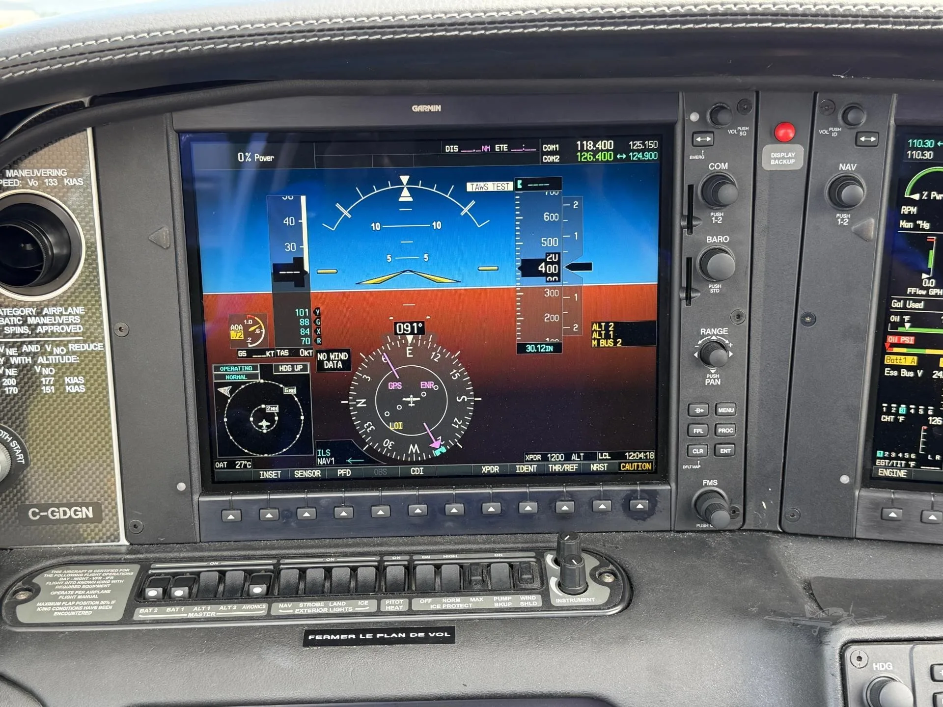 Avionics suite of a 2011 CIRRUS SR22-G3 TURBO.
