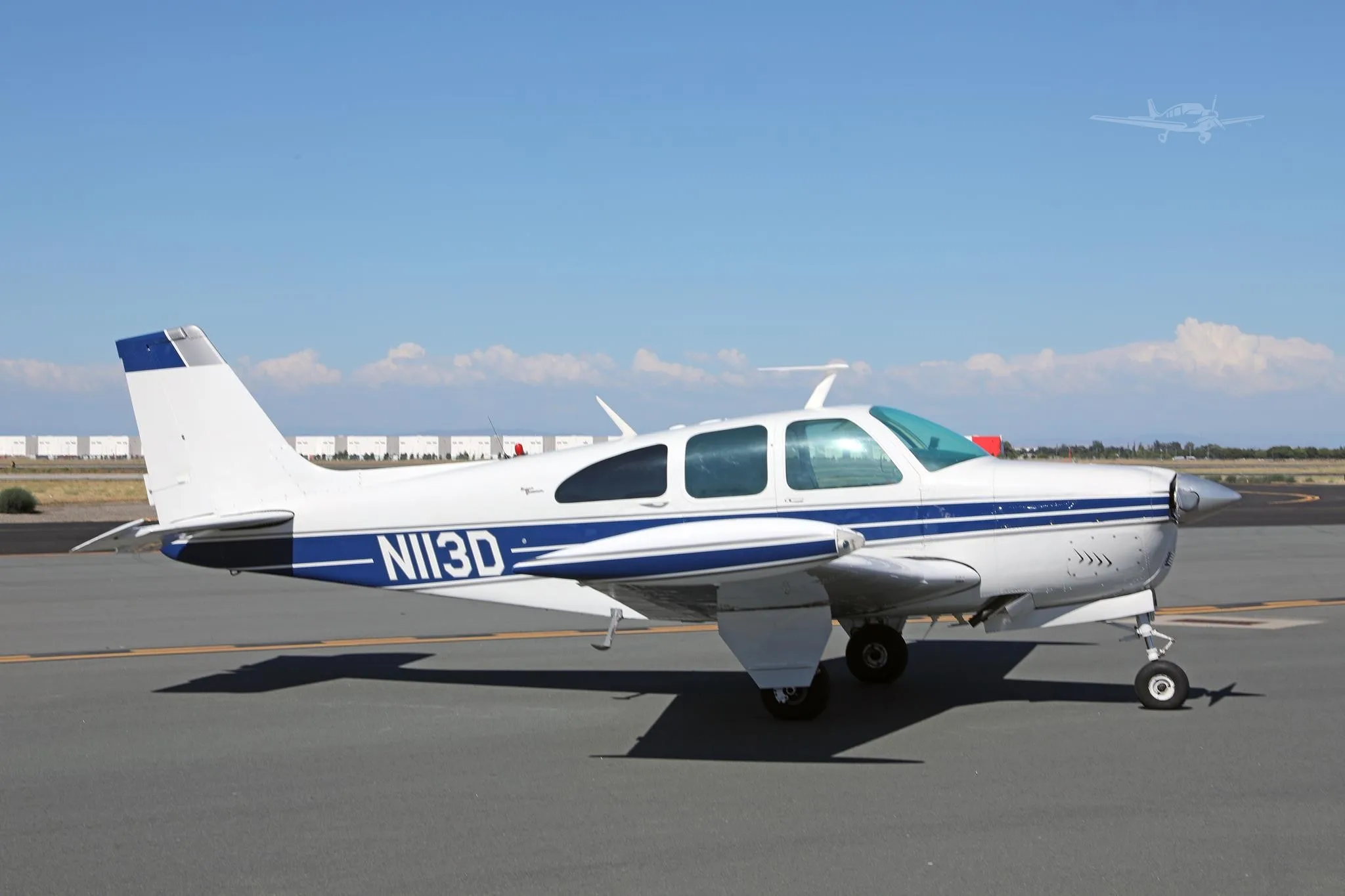 Exterior view of a 1966 BEECHCRAFT C33A DEBONAIR, N113D.