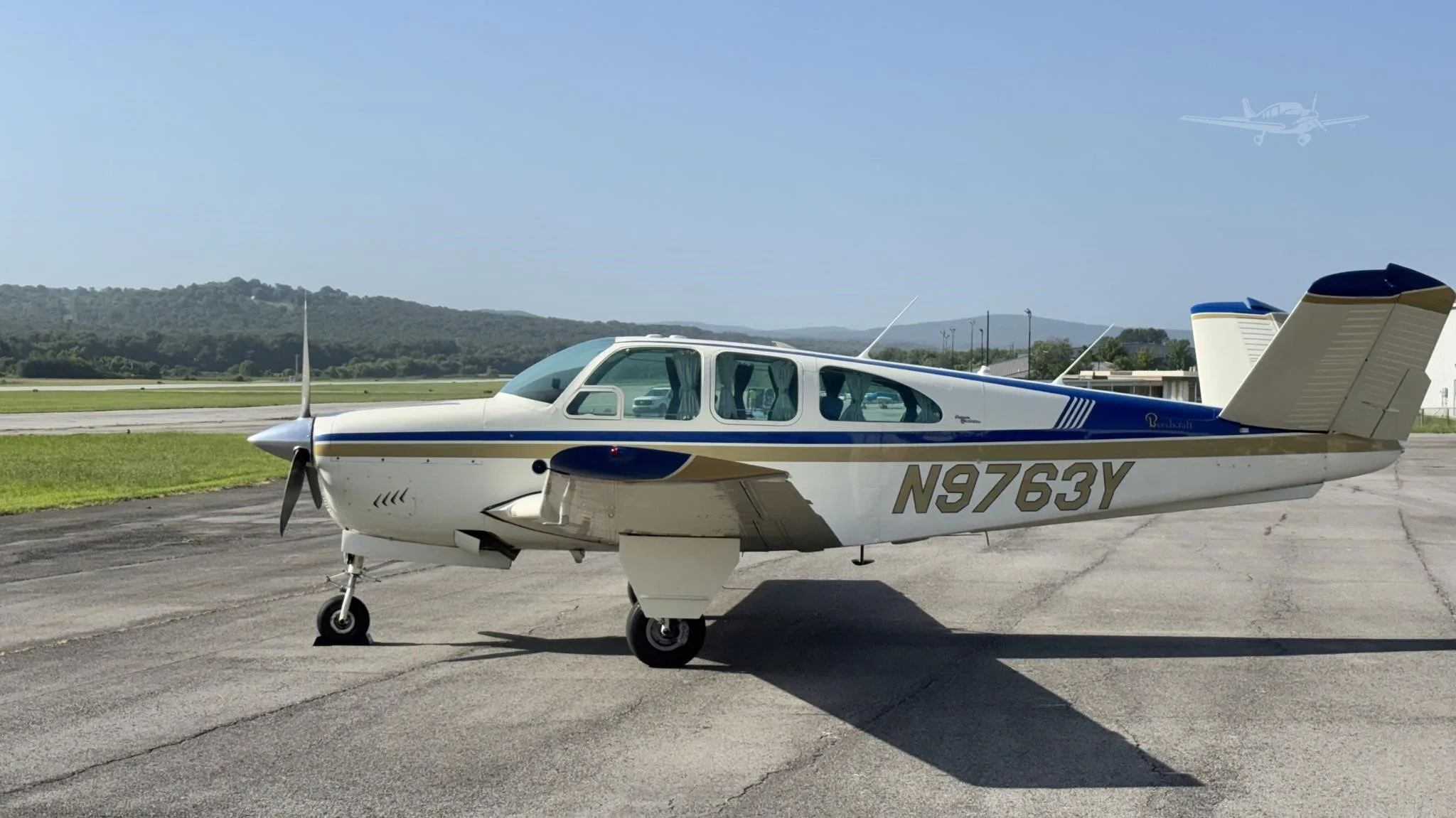 Exterior view of a 1963 BEECHCRAFT P35 BONANZA, N9763Y.