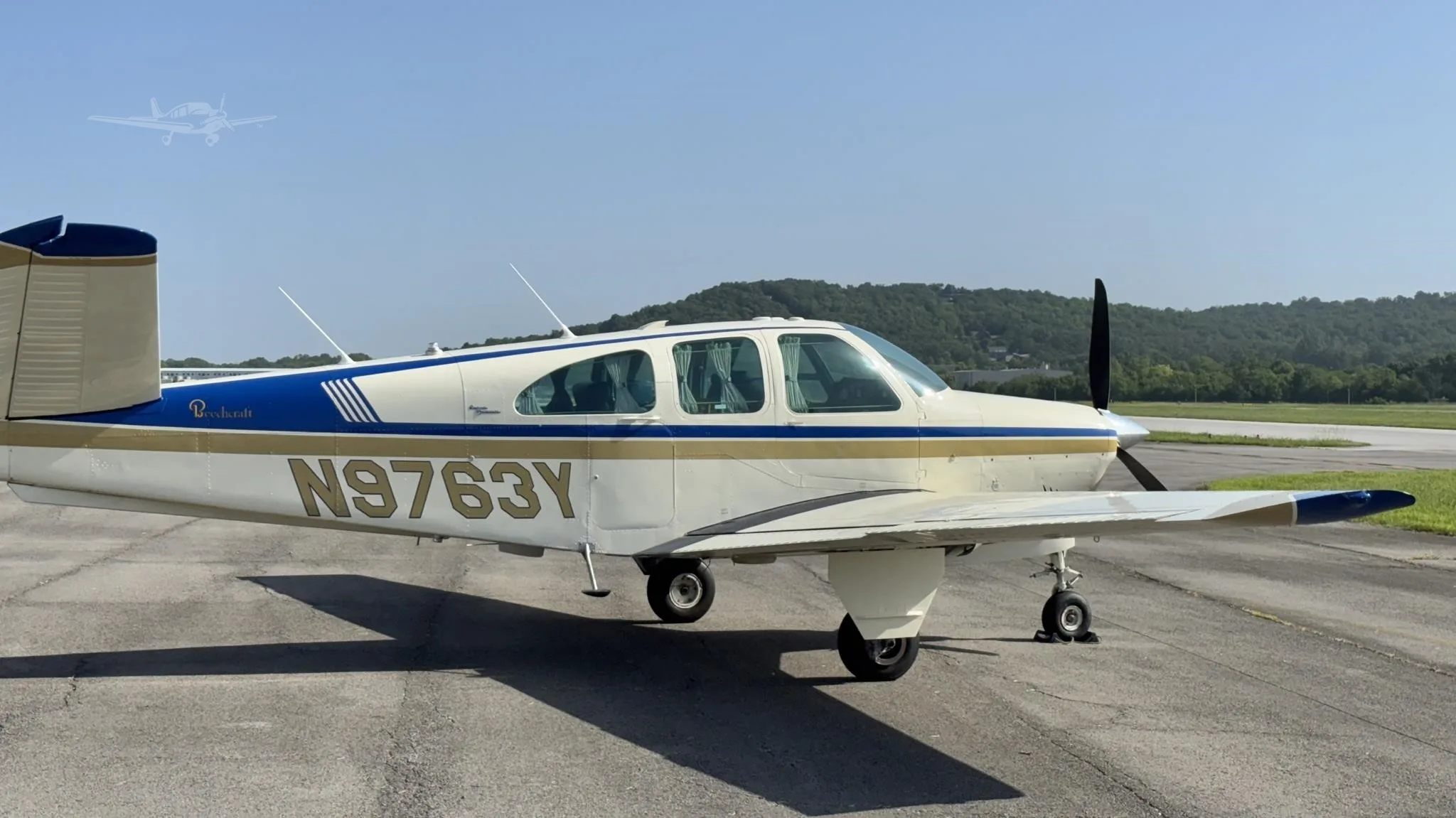 Exterior view of a 1963 BEECHCRAFT P35 BONANZA, N9763Y.