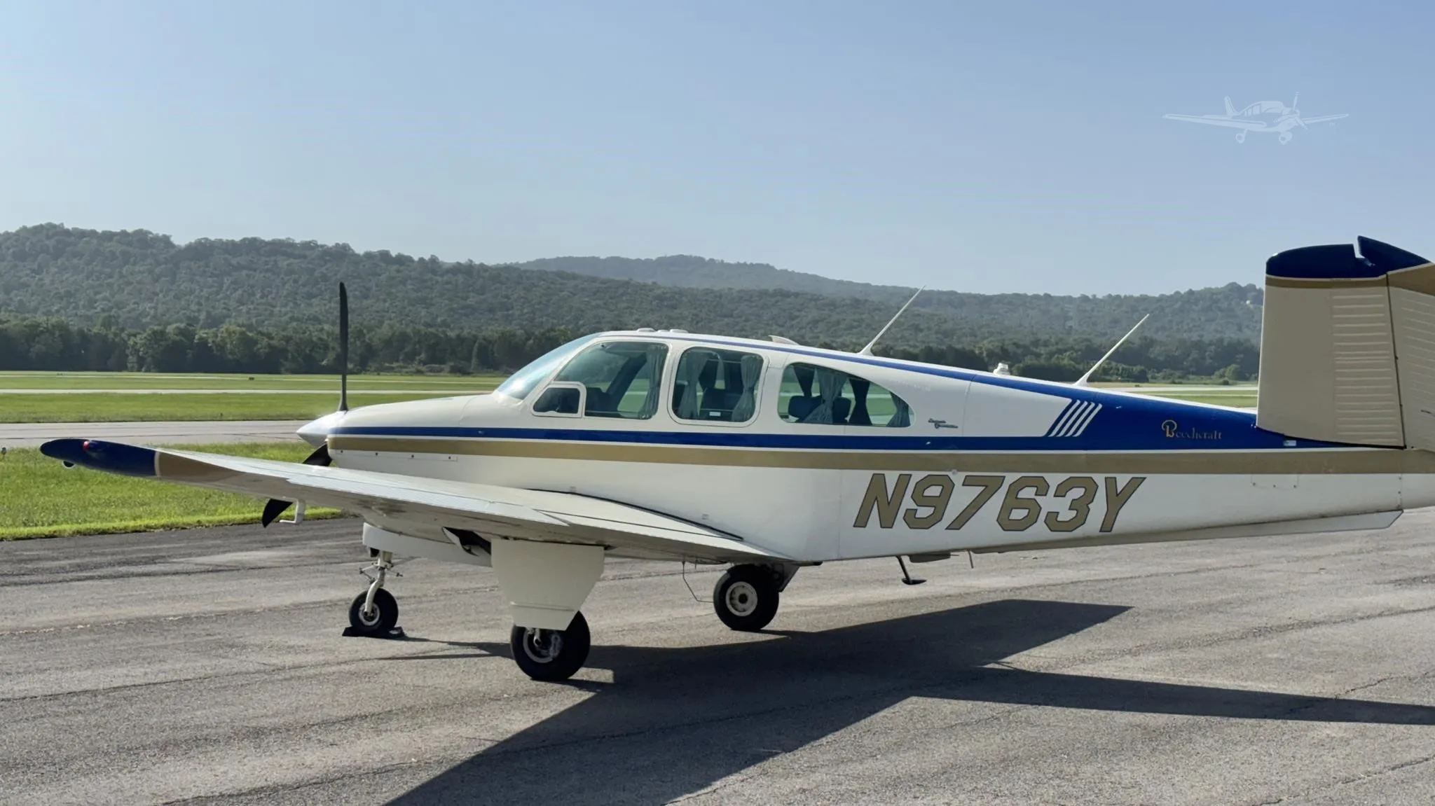 Exterior view of a 1963 BEECHCRAFT P35 BONANZA, N9763Y.