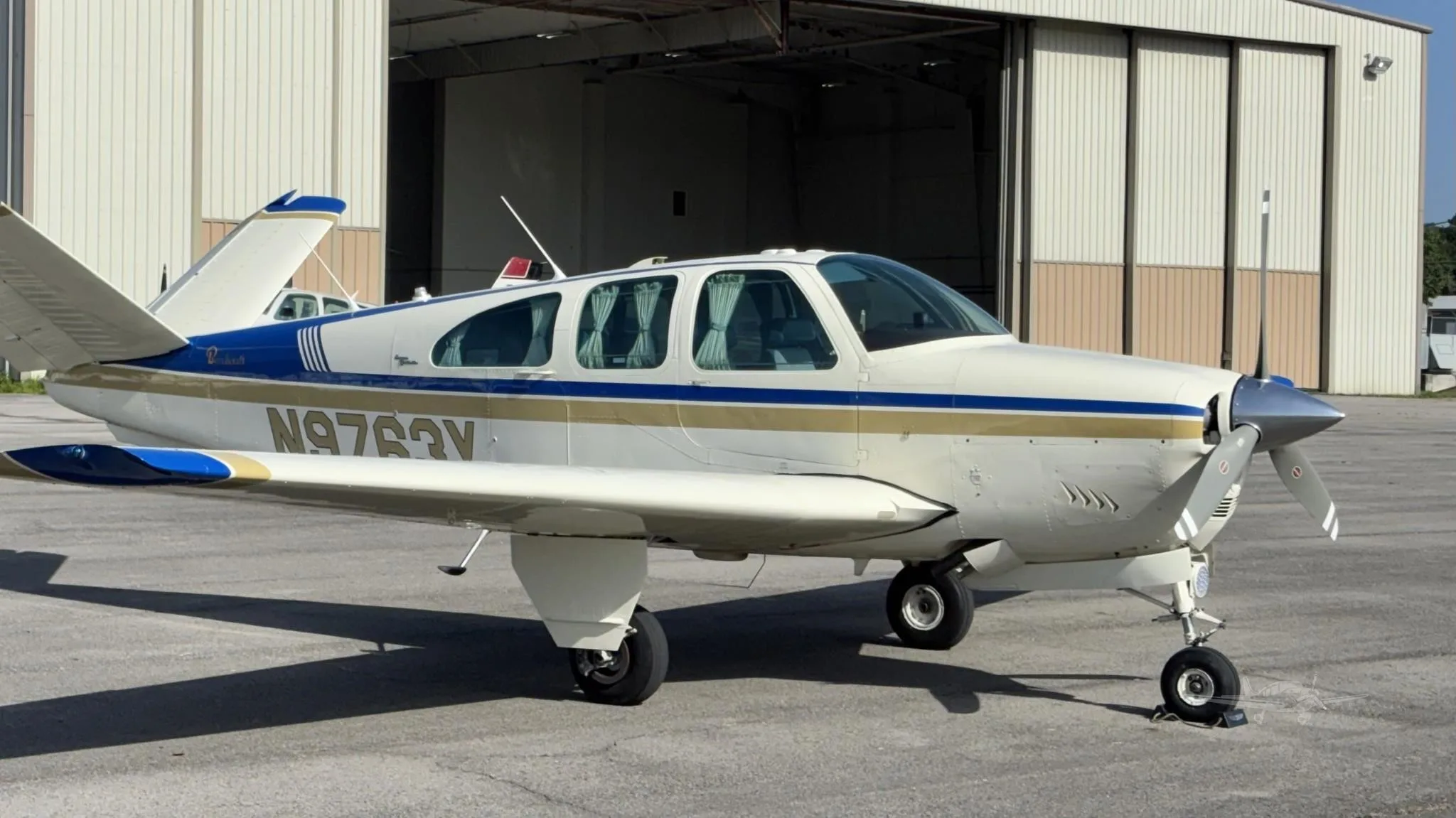 Exterior view of a 1963 BEECHCRAFT P35 BONANZA, N9763Y.