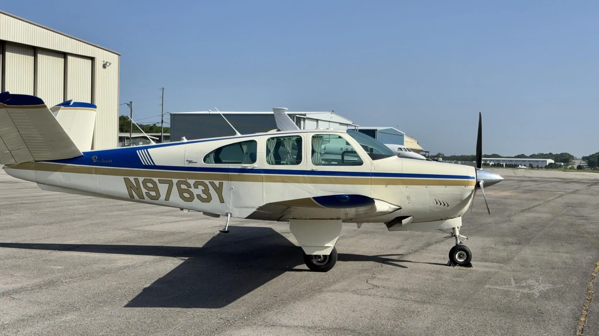 Exterior view of a 1963 BEECHCRAFT P35 BONANZA, N9763Y.