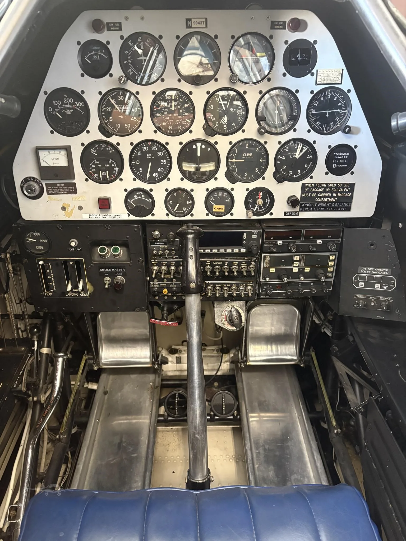 Cockpit and instrument panel of a 1949 NORTH AMERICAN AT-6G.