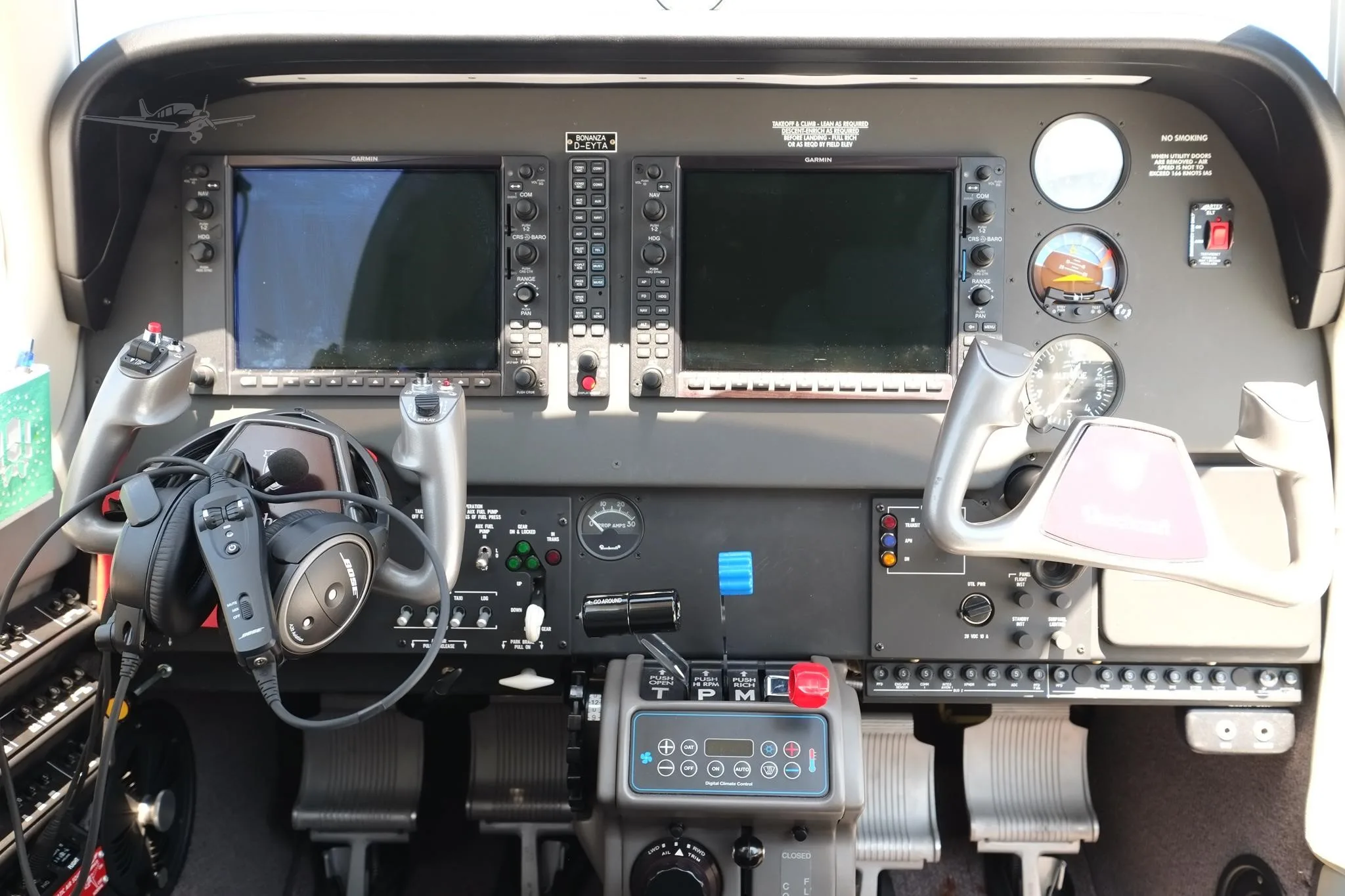 Cockpit and instrument panel of a 2019 BEECHCRAFT G36 BONANZA.