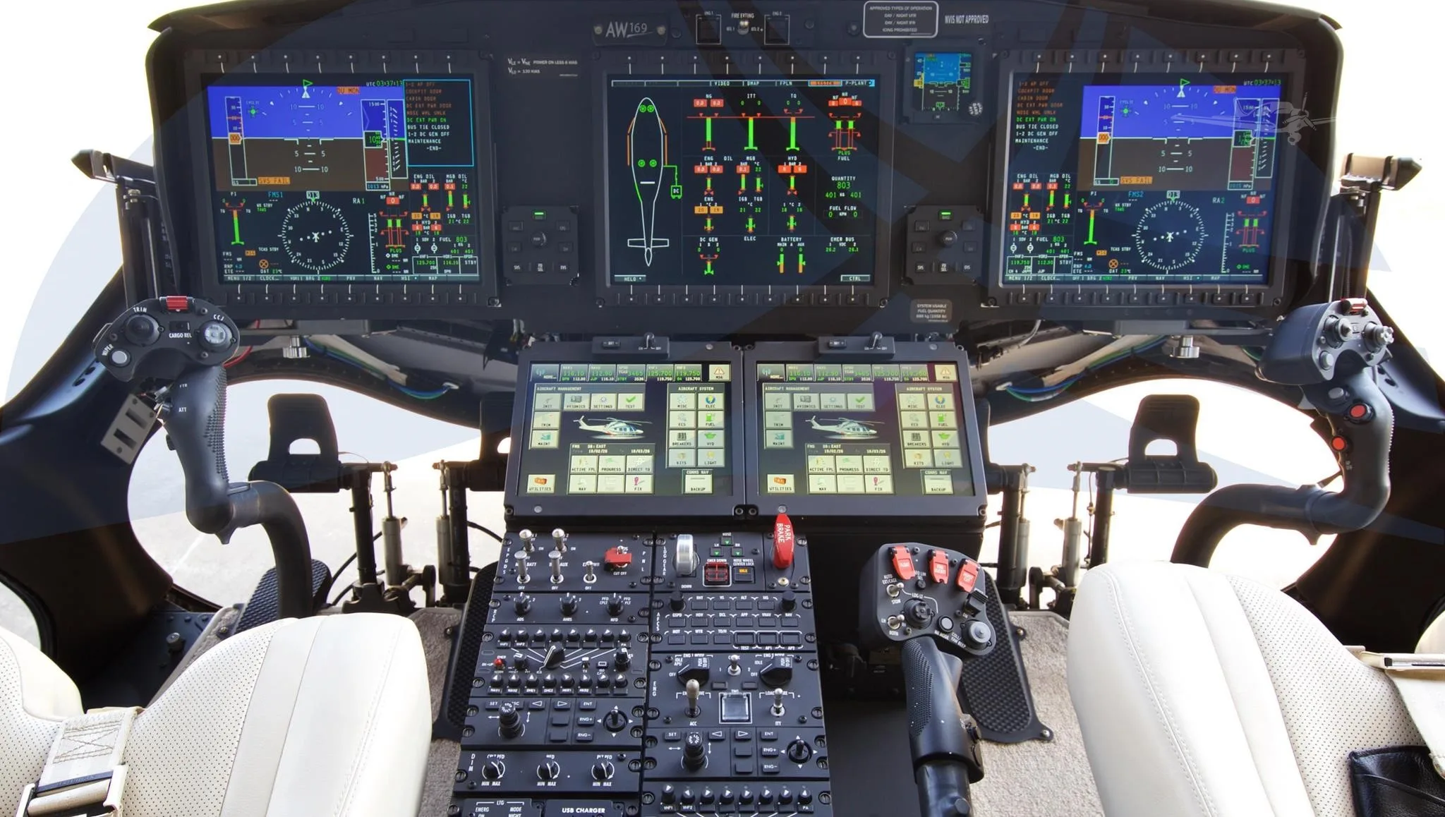 Cockpit and instrument panel of a 2024 LEONARDO AW169.