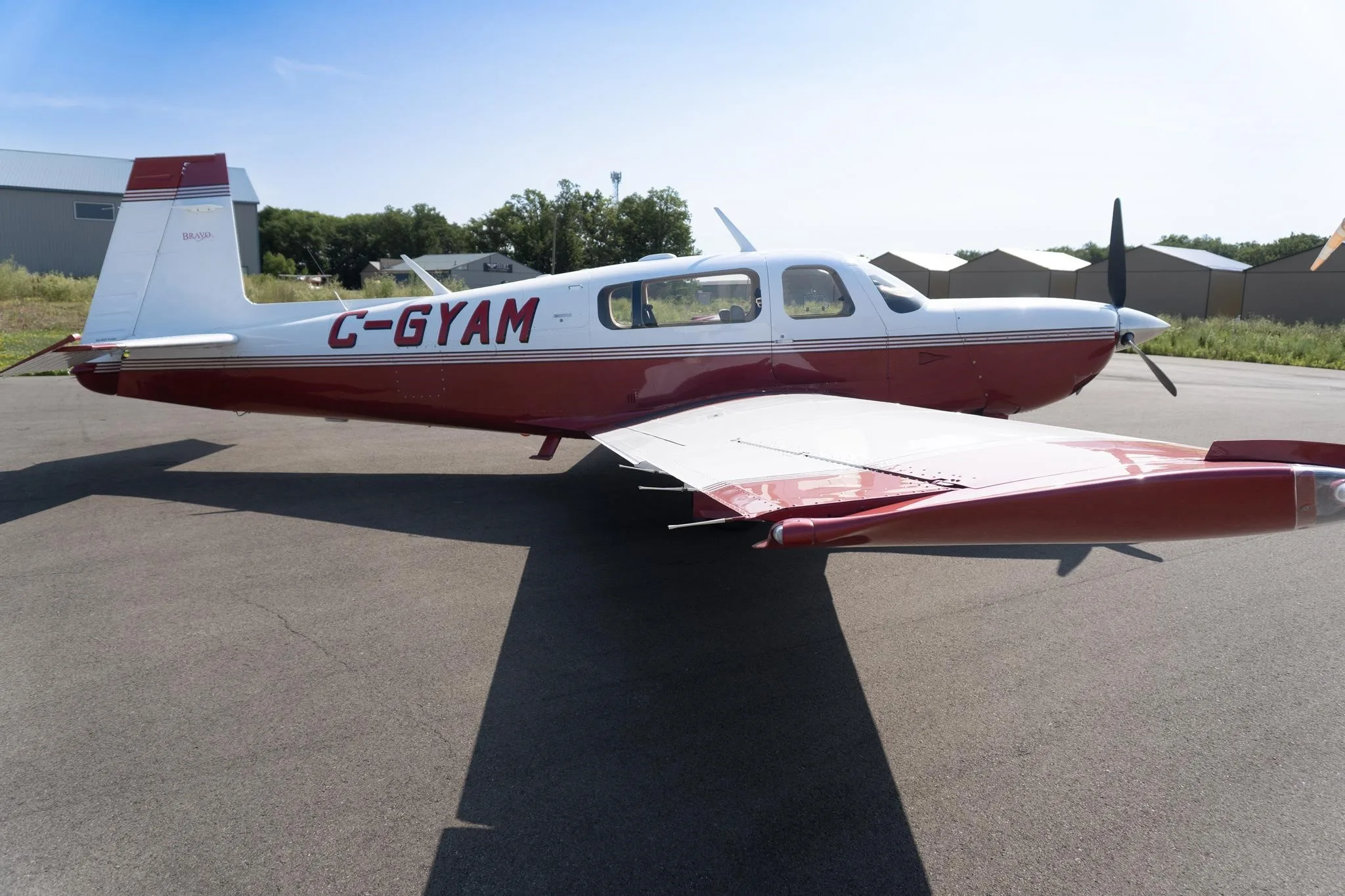 Exterior view of a 2001 MOONEY M20M BRAVO, C-GYAM.