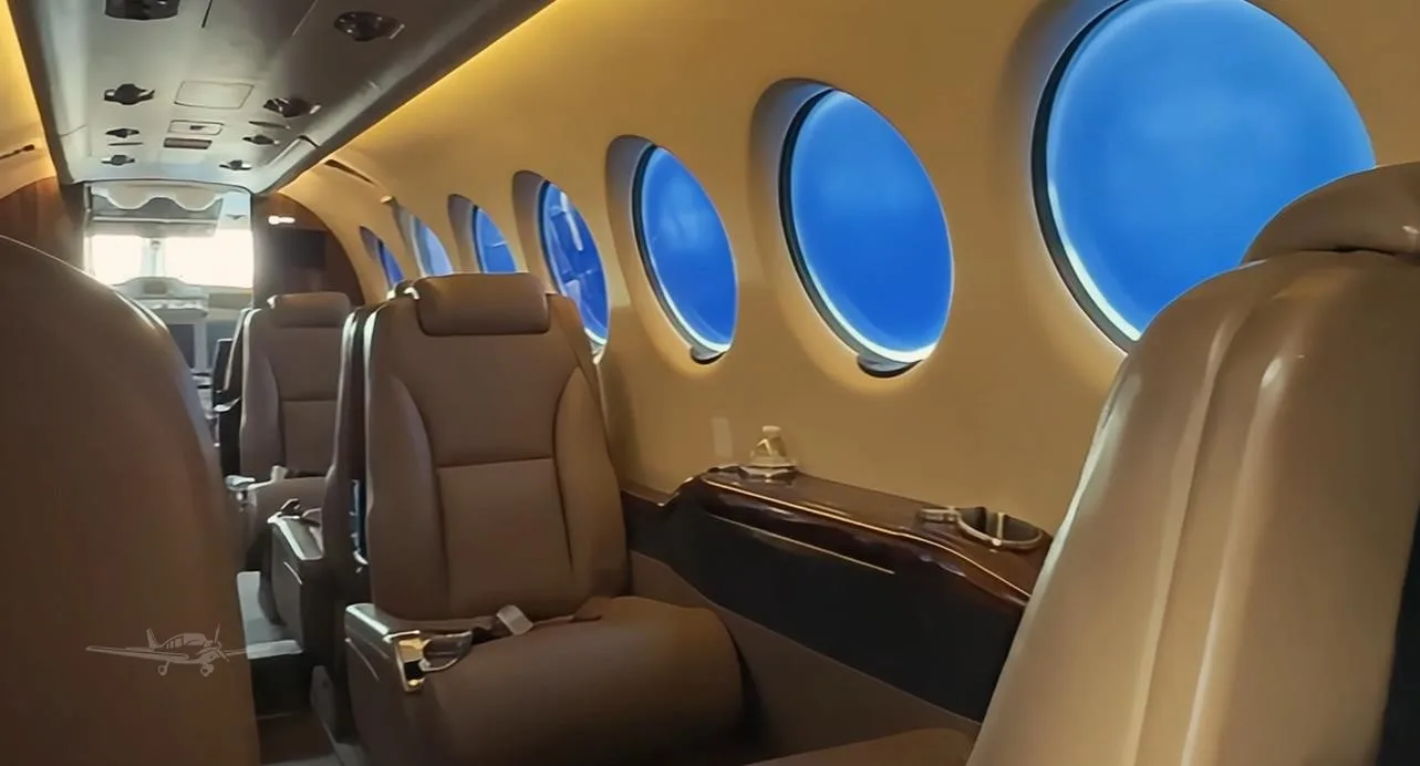 Cabin interior of a 2018 BEECHCRAFT KING AIR 350I.