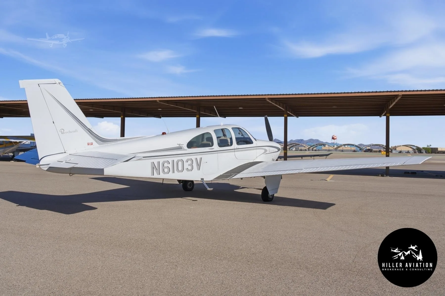 Exterior view of a 1965 BEECHCRAFT C33 DEBONAIR, N6103V.
